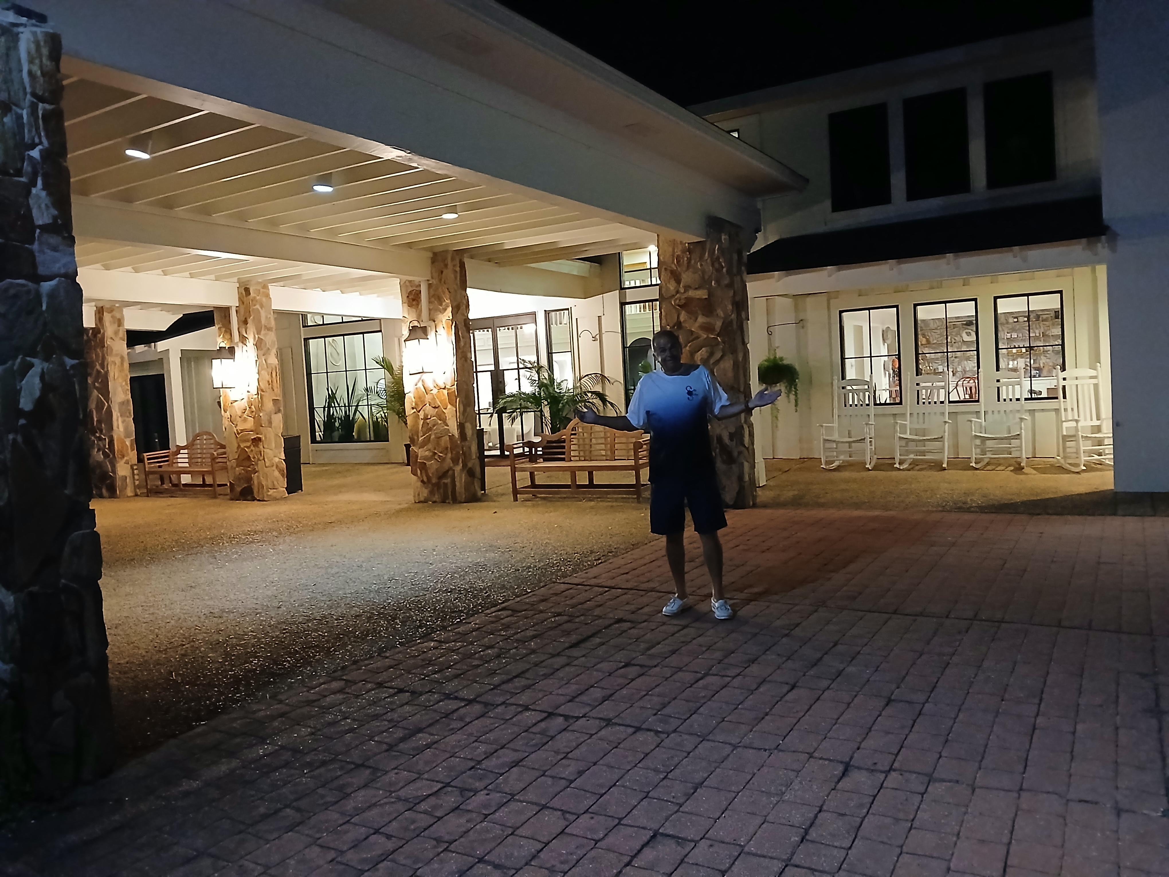 Outside lobby area at night