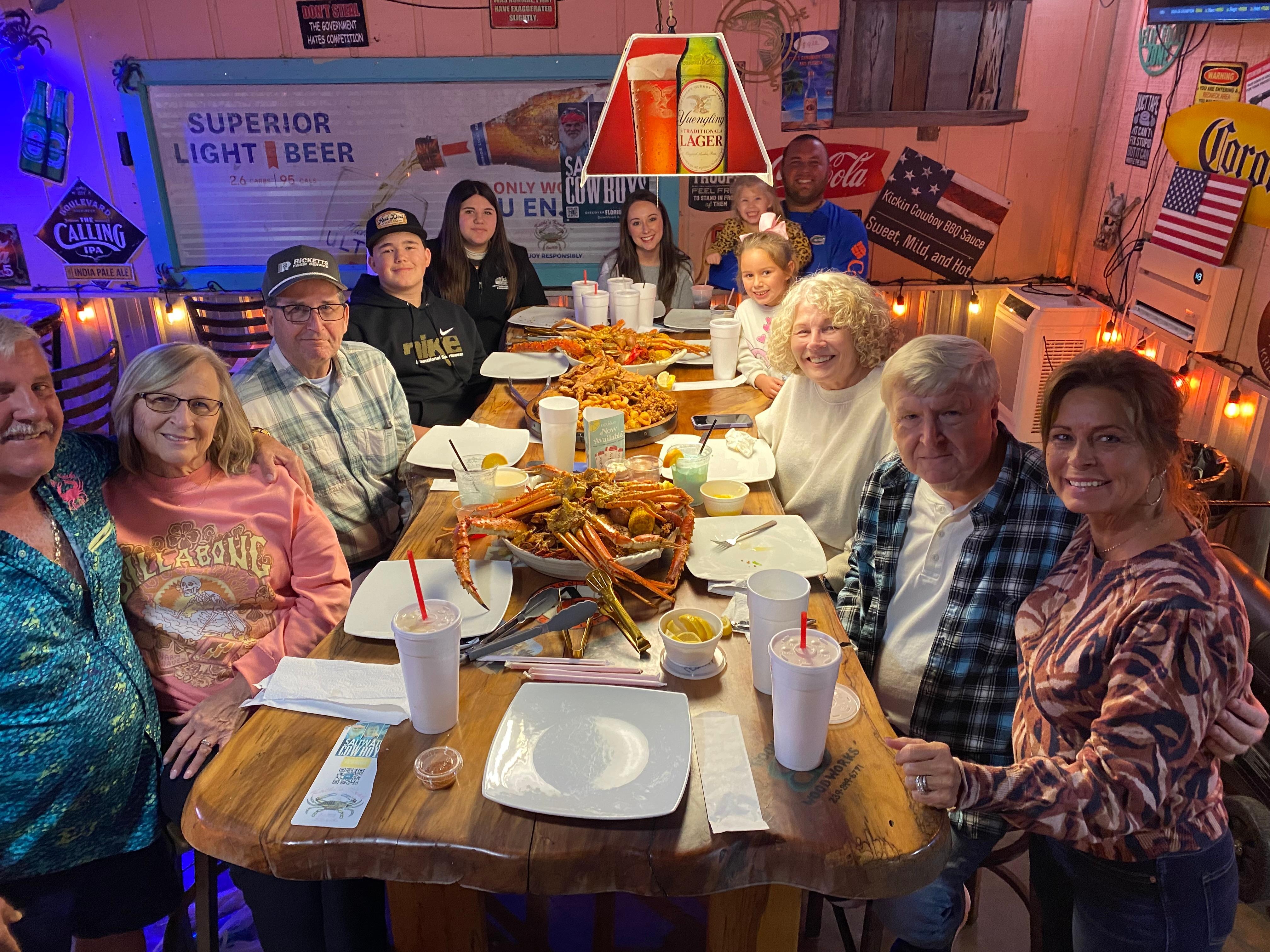 Family gathering at Kathi’s Krabshack owned by our nephew Tom Willitsl