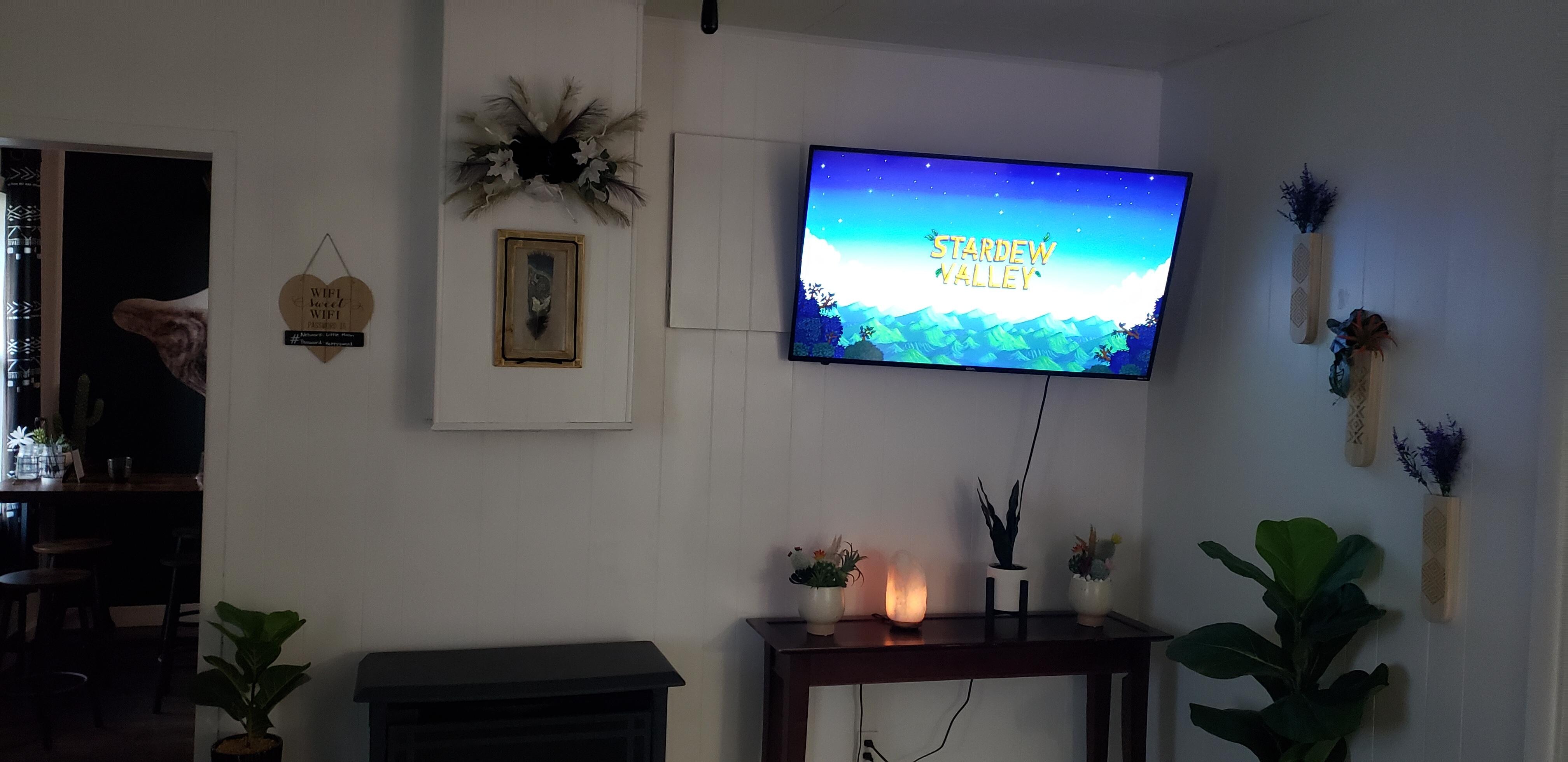 Nice TV with multiple channels, even YouTube.