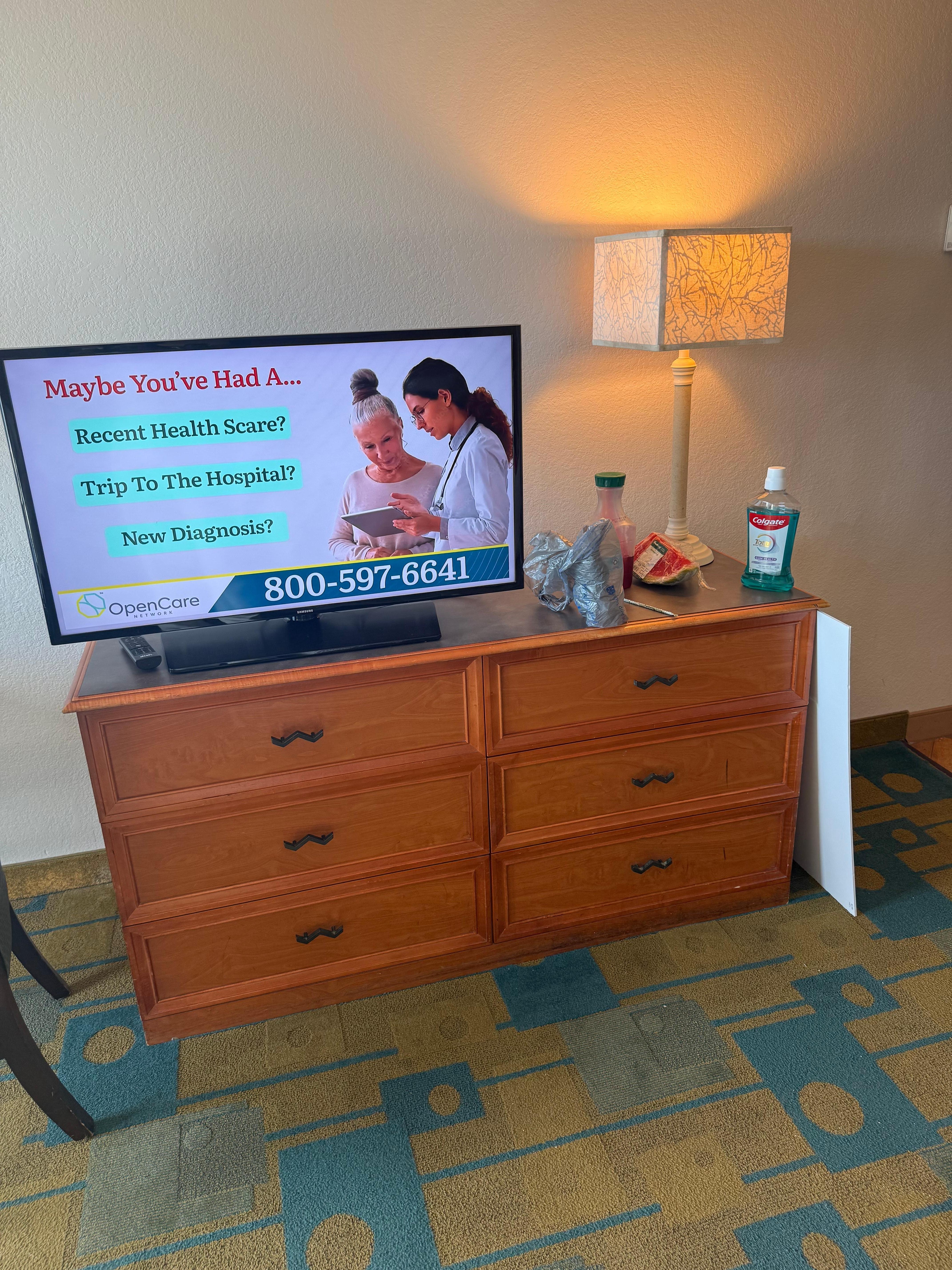 The tv wasn’t on the wall like it said , poor quality, the girl in front desk had a terrible attitude wit us , she was not welcome at all.. the day we was leaving we checked out & met another guy at the front desk & his hospitality was very nice..