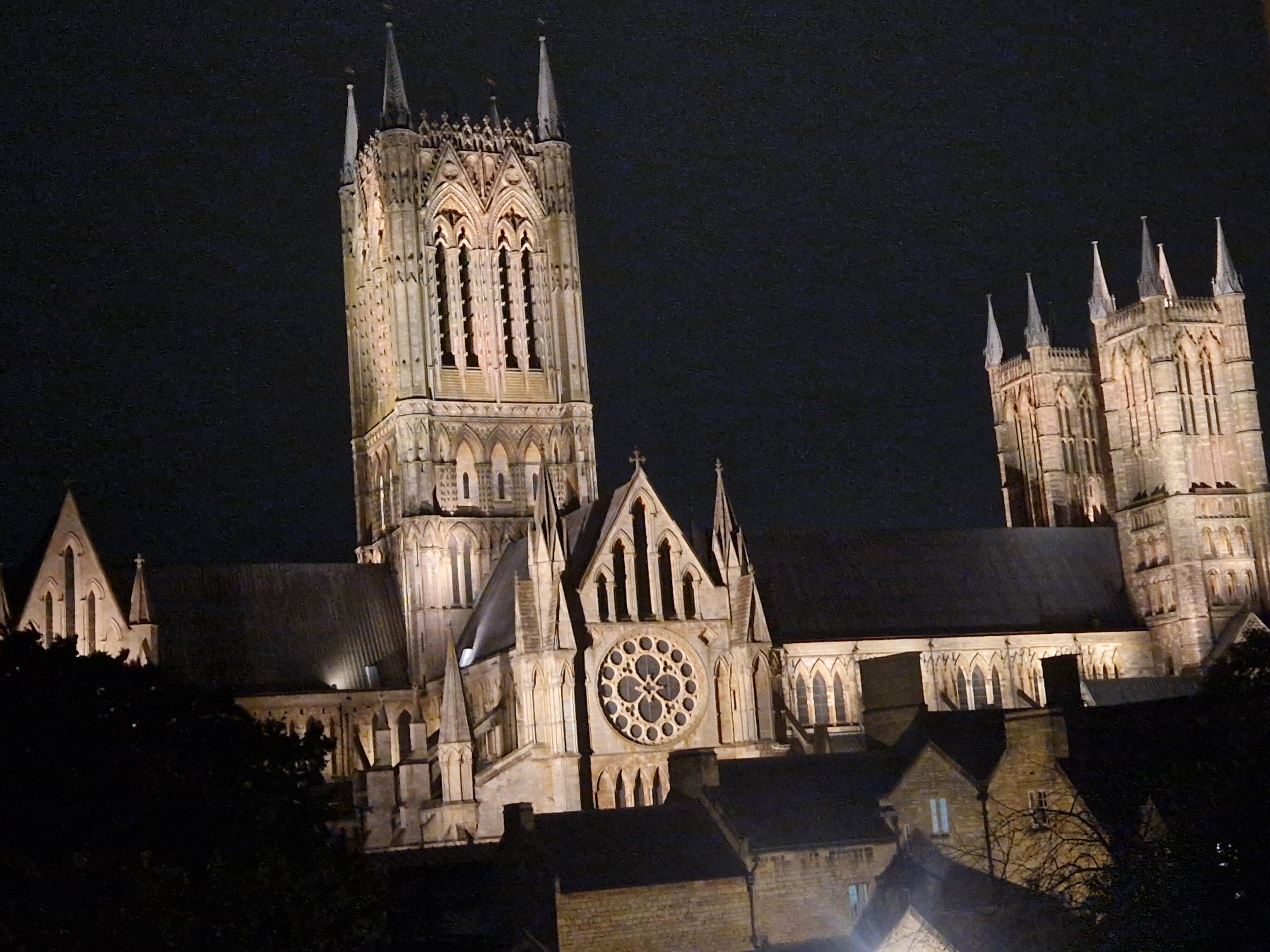 Stunning view of cathedral at night from our mini balcony
