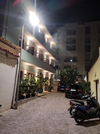 Hotel exterior at night