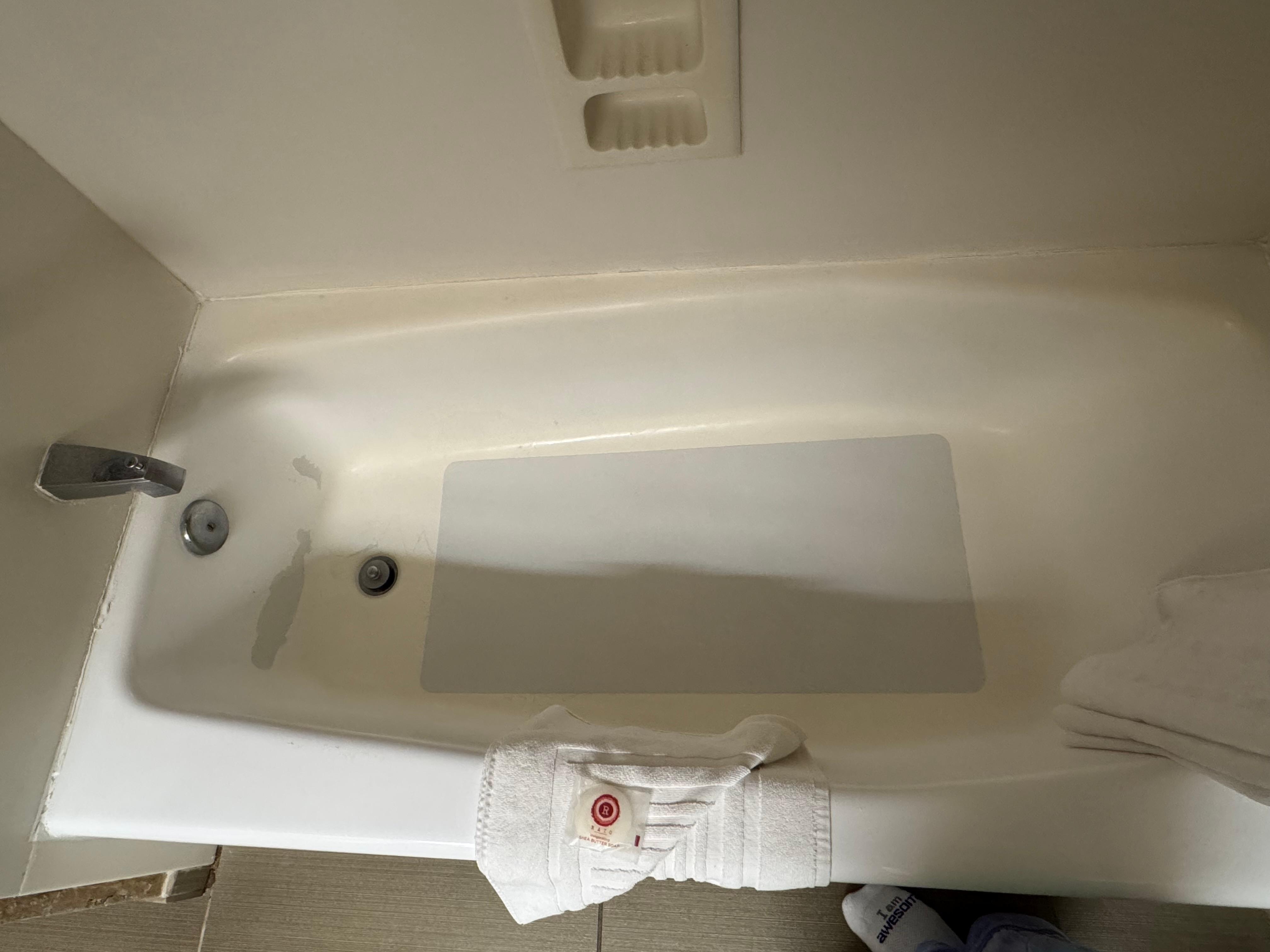 Tub mat, hoping replaced after every stay. Didn't look to see what it was hiding.