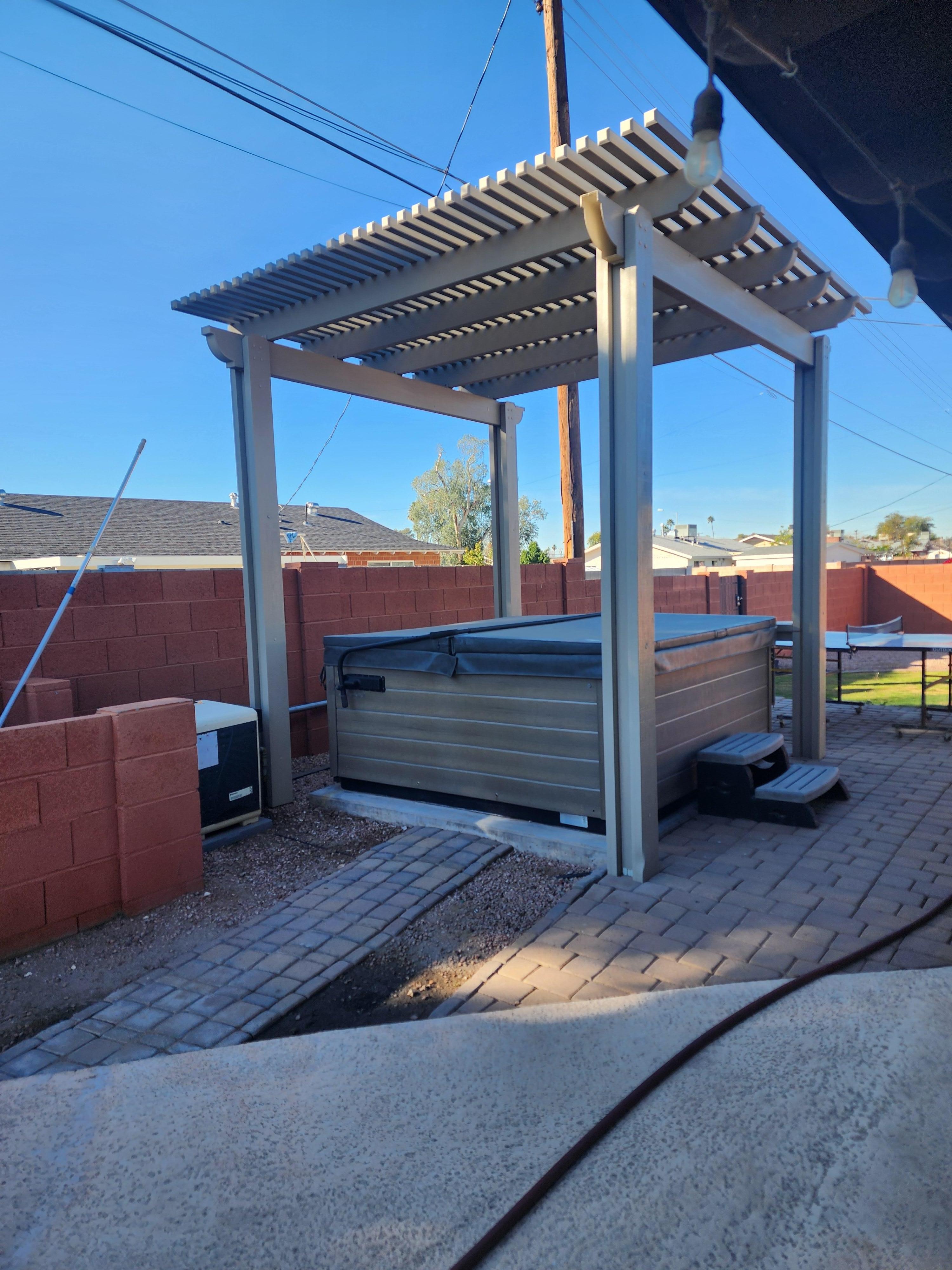 Covered hot tub.