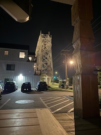 Night view from bench right outside front windows.