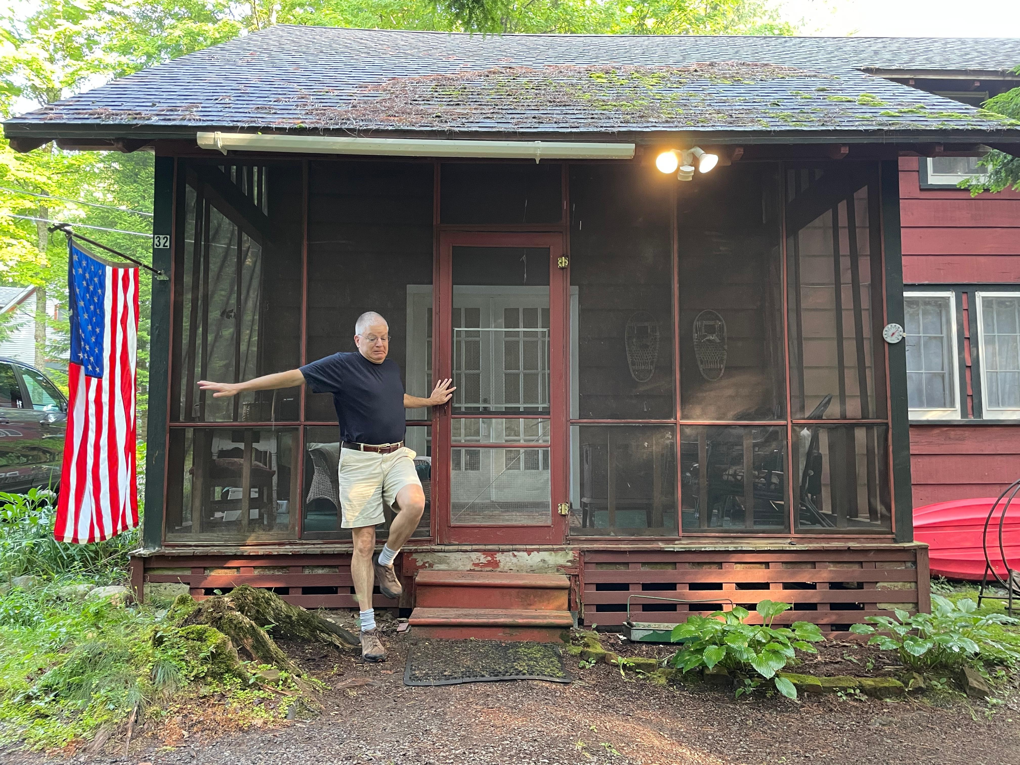 Being silly at the entrance to the cottage.