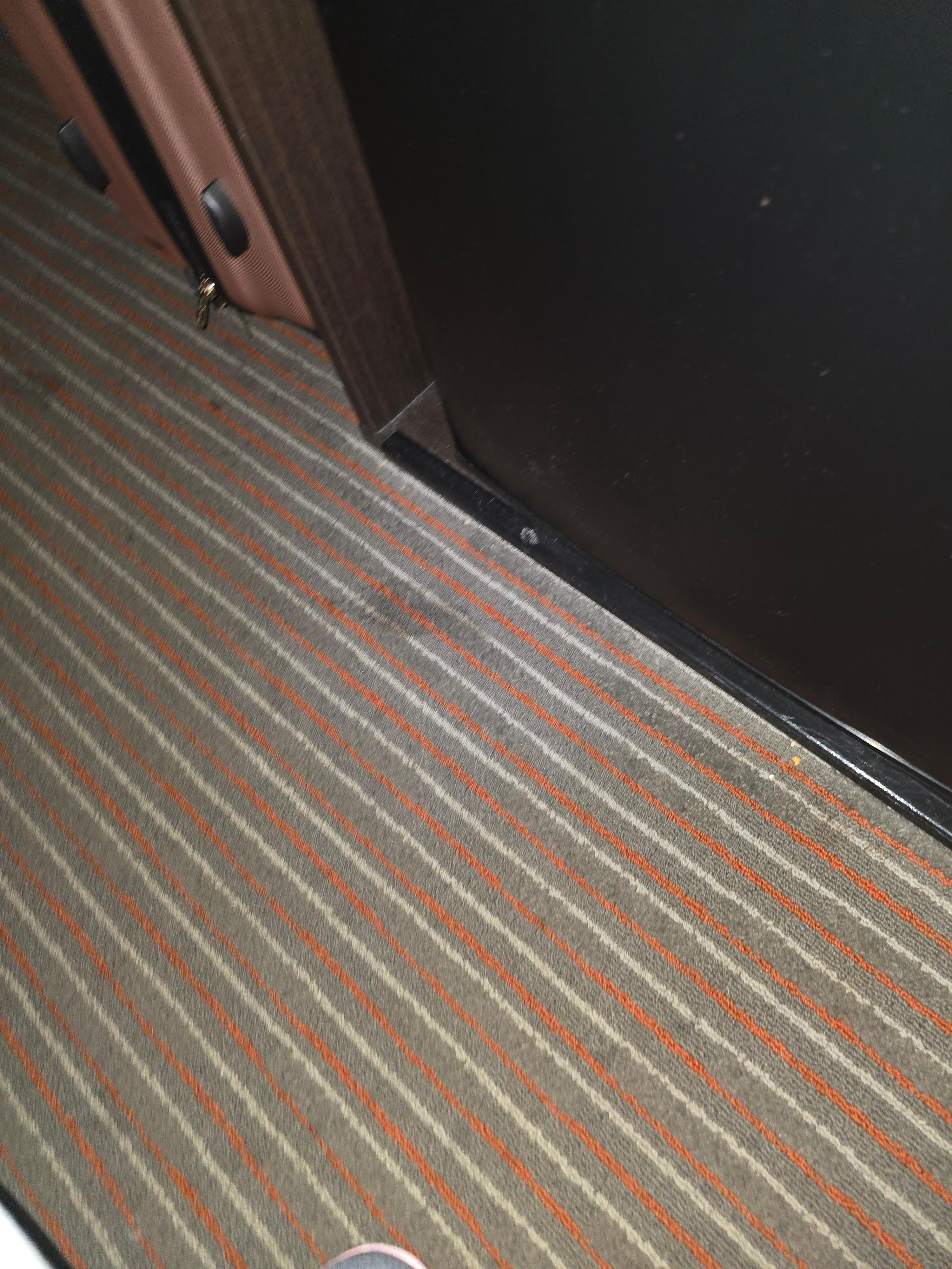 Spills from previous people still on carpet. 