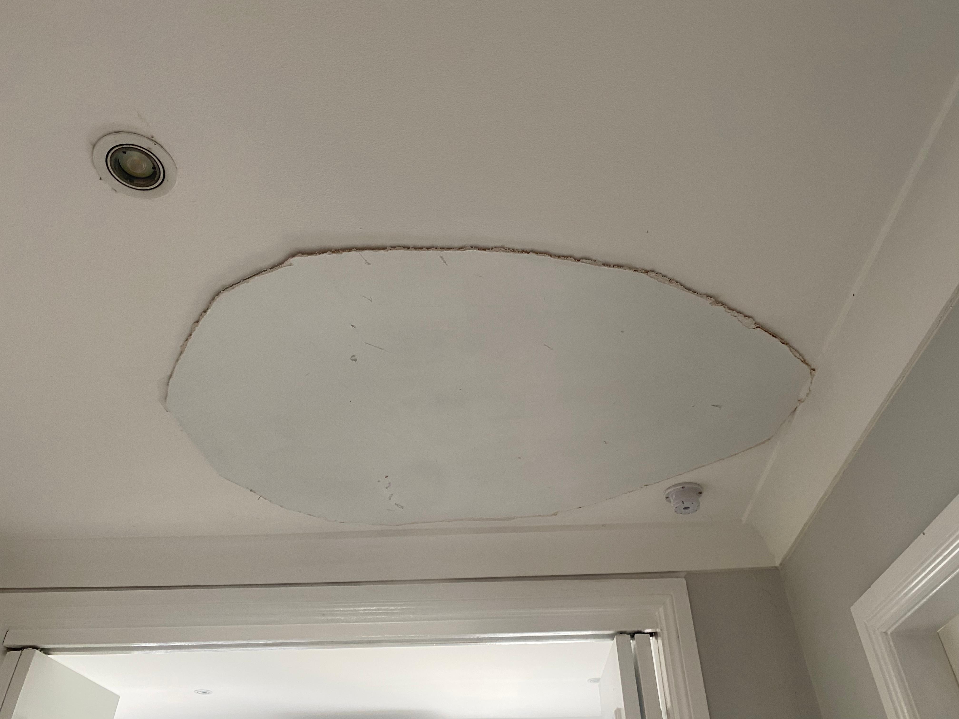 No smoke alarms and water damage to ceilings