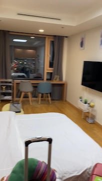 1 bed, loveseat sofa, tv and desk