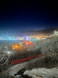 Nighttime view of the base area from the balcony