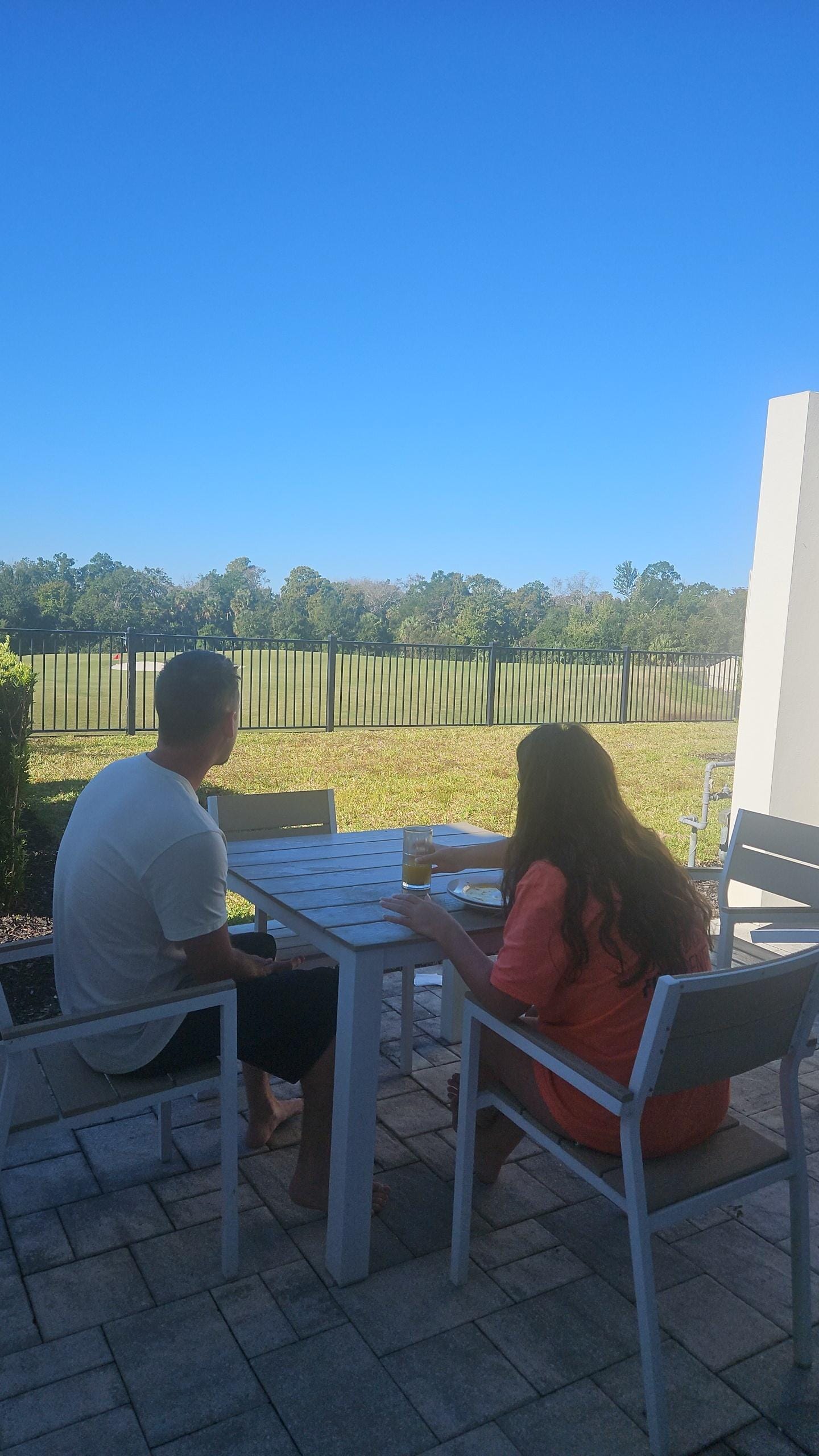 Breakfast outside great weather 75 no humidity!