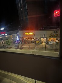 This was the view from our window. This light and the billboard shined in our room all night.