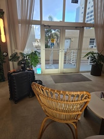 Towards the ally. Front door.