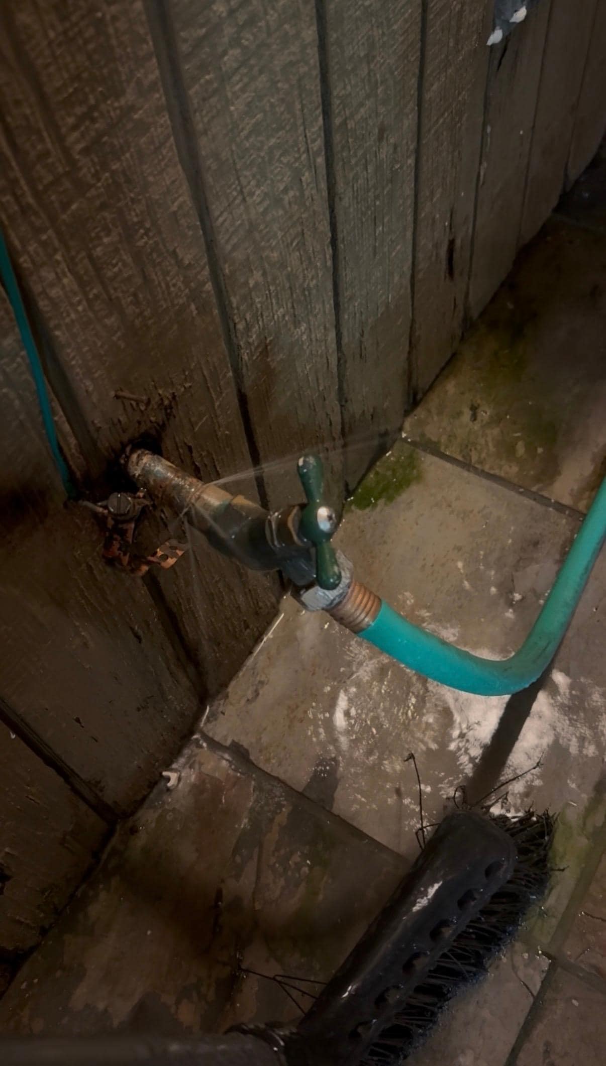 Leak from hose outside that sprayed into dining area