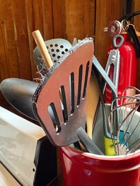 Dirty kitchen utensils.