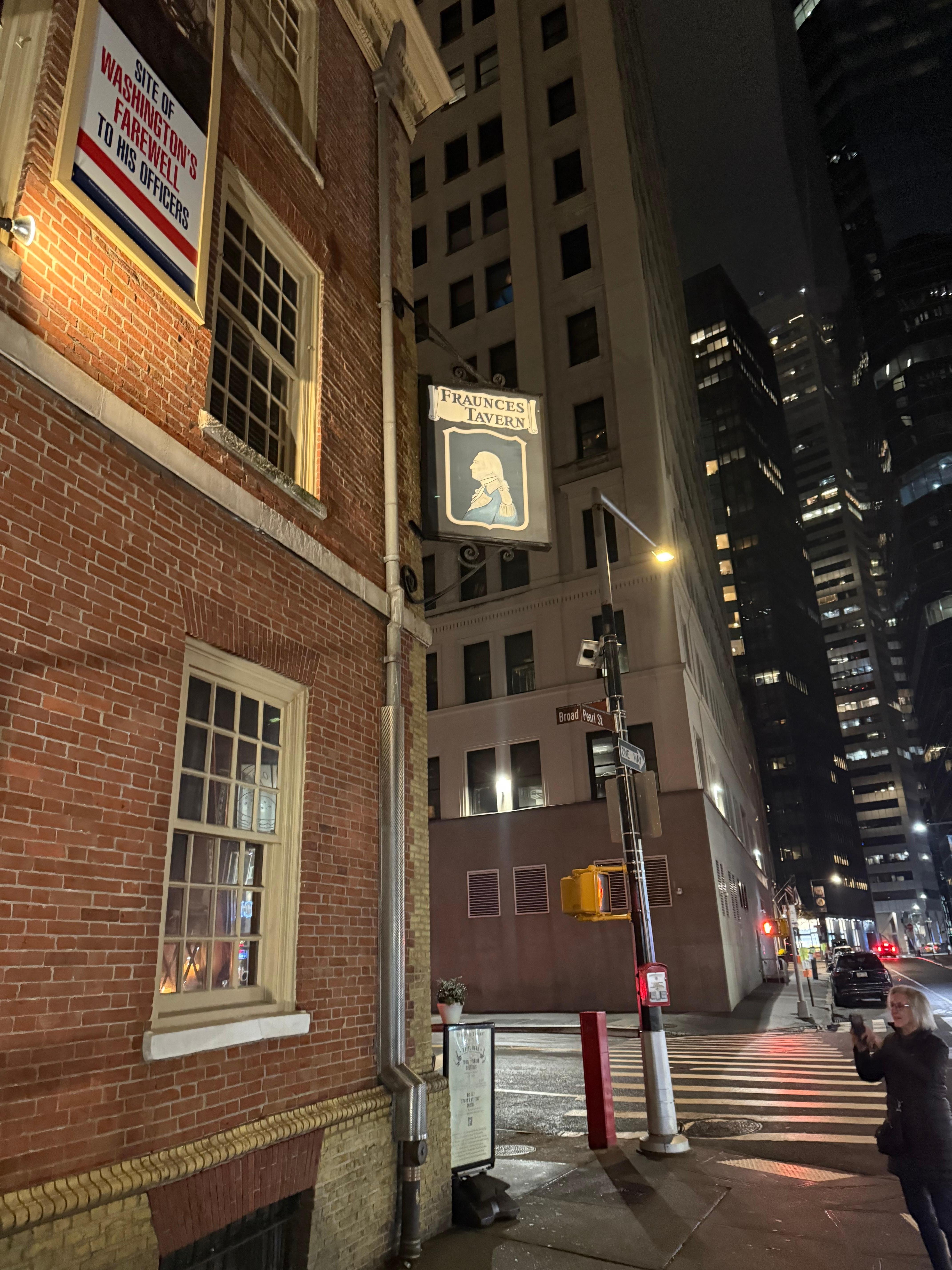 A short stroll to the oldest extant construction in NYC. France's Tavern where George Washington was known to frequent.