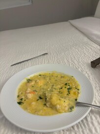 Thick soup cream soup like lobster bisque still would require a spoon soup is liquidy. No there’s. I had no food to eat that night so hungry.