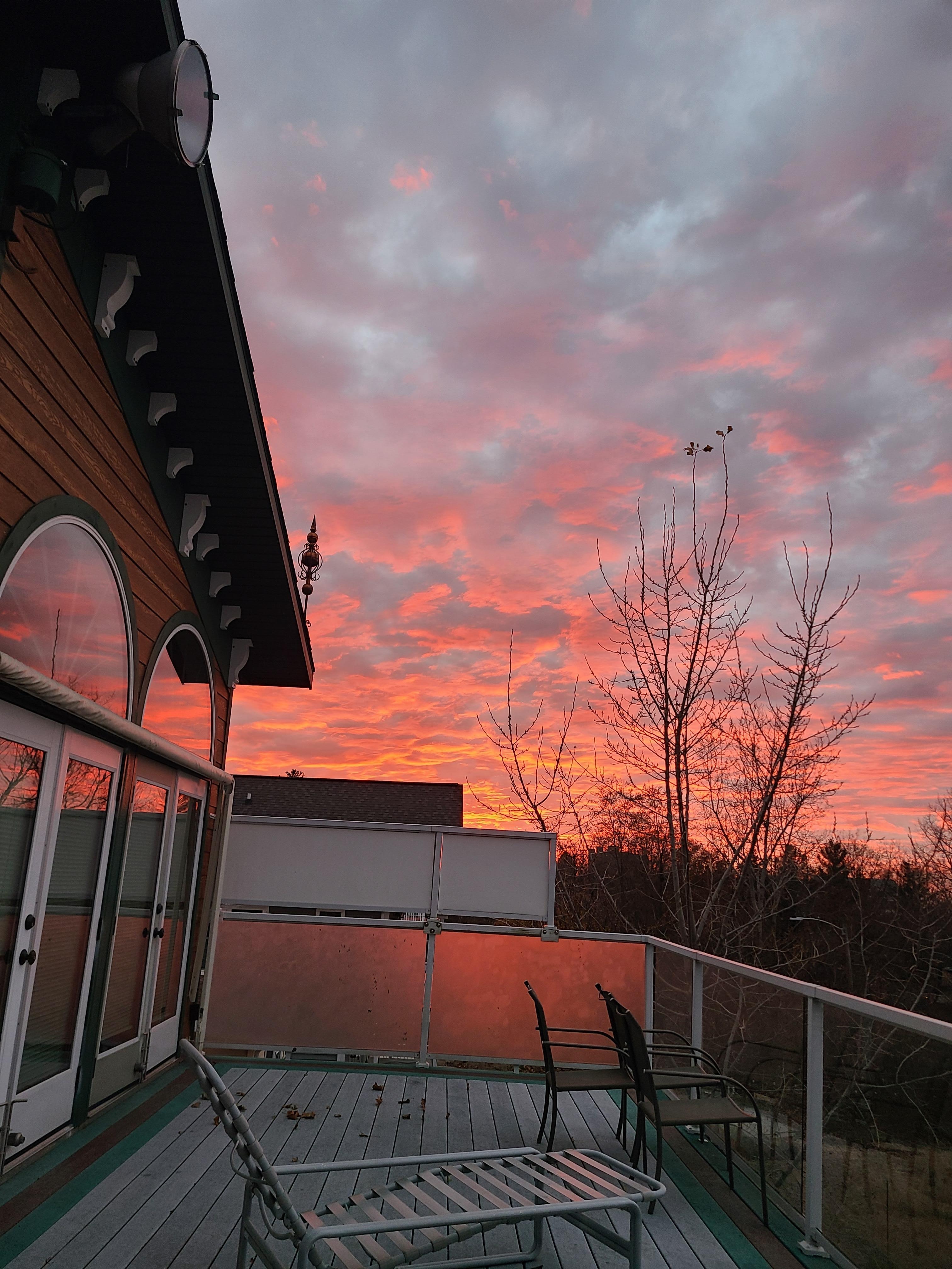 View of sunset from the deck. 