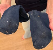 Filthy socks from walking in the property the first night