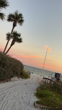 The closest side walk walking distance access directly from the back yard gate. It’s so beautiful. Maybe a 4 minute walk. “Thats pulling a wagon and keeping tract of 4 children”. So I’m sure it’s quicker. Very convenient either way.