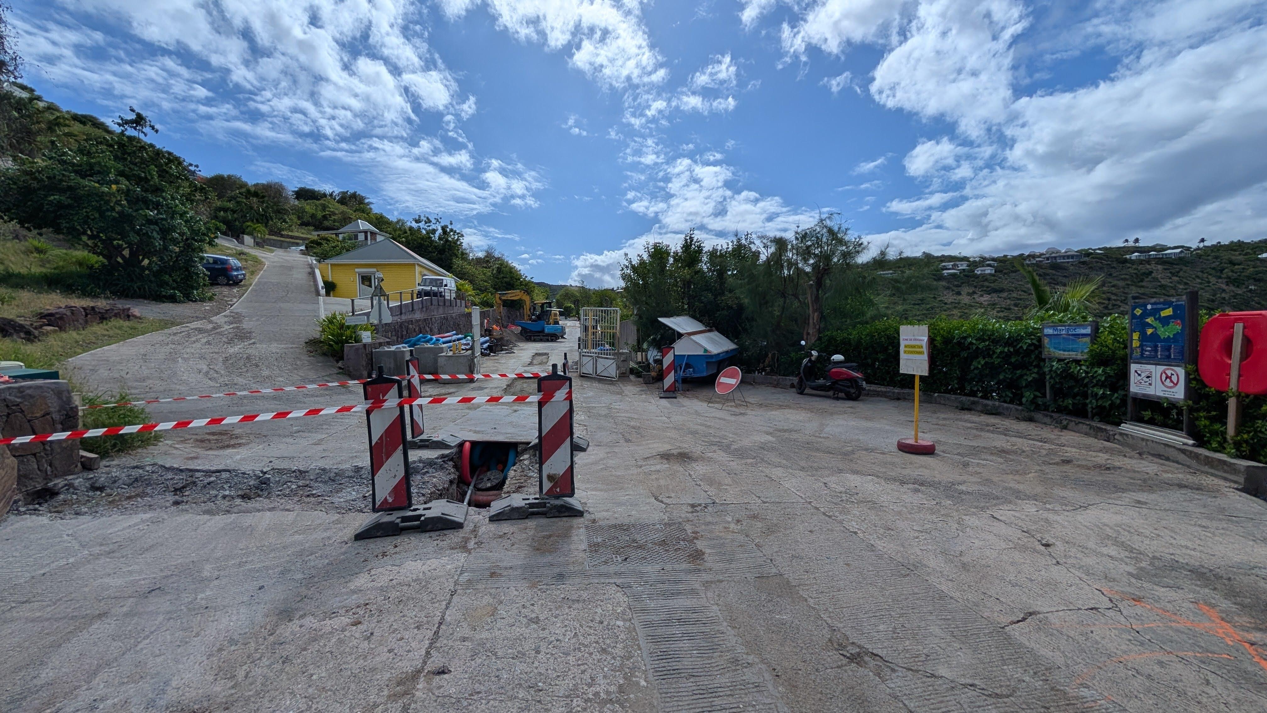The construction site right behind the house