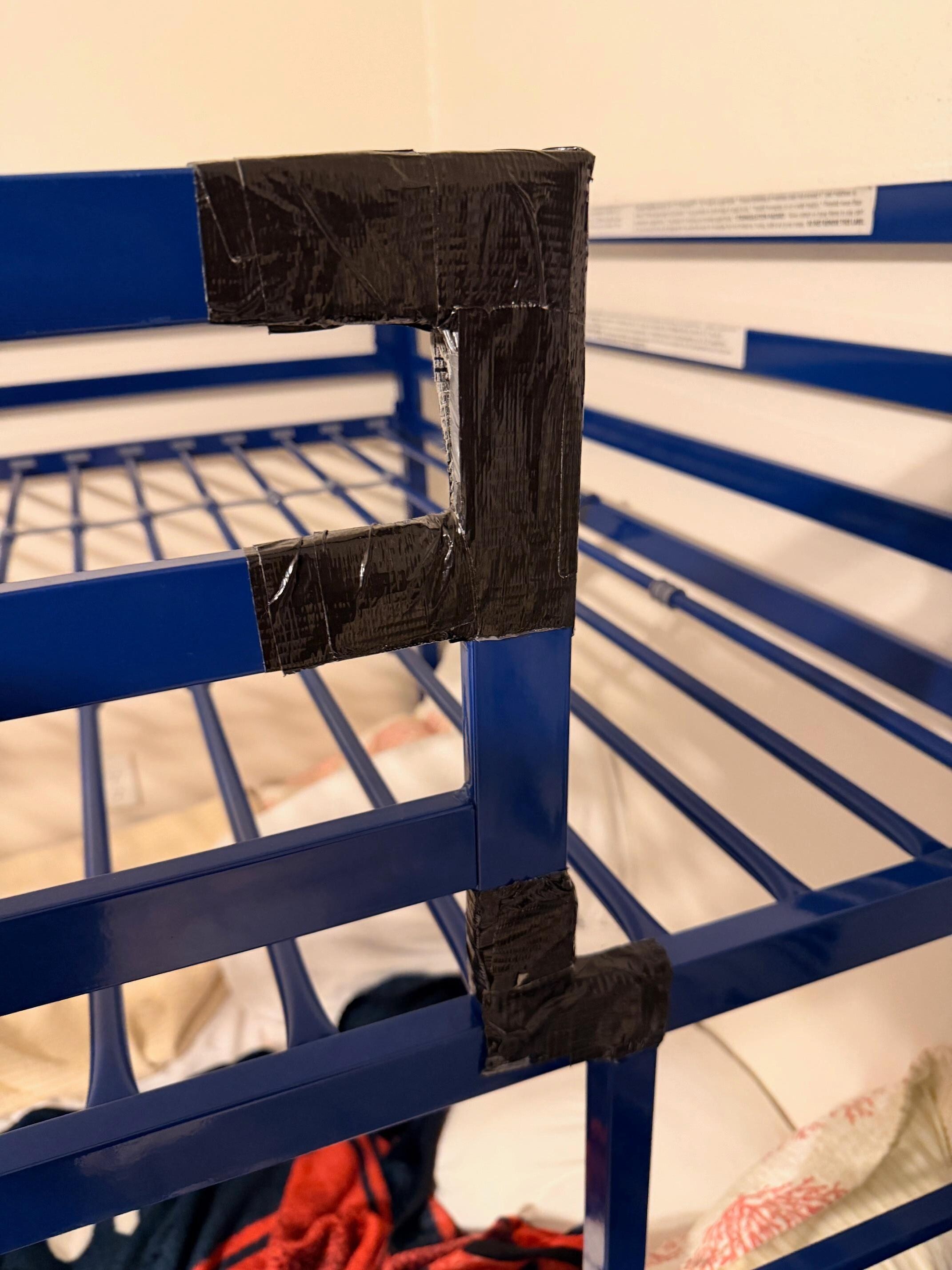 "duct tape" evidence of bunk beds....