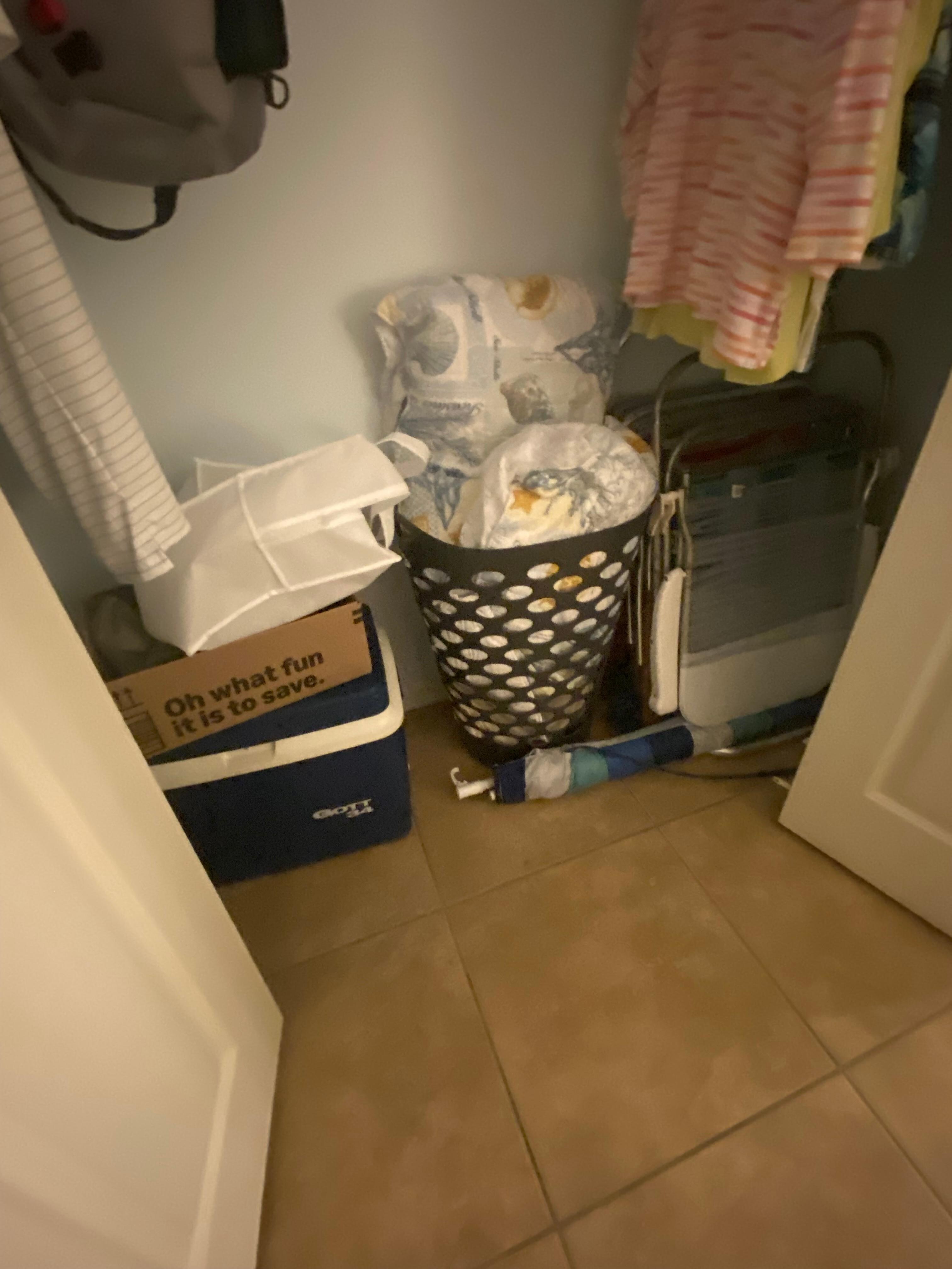 Hardly any room in closet for our stuff. 