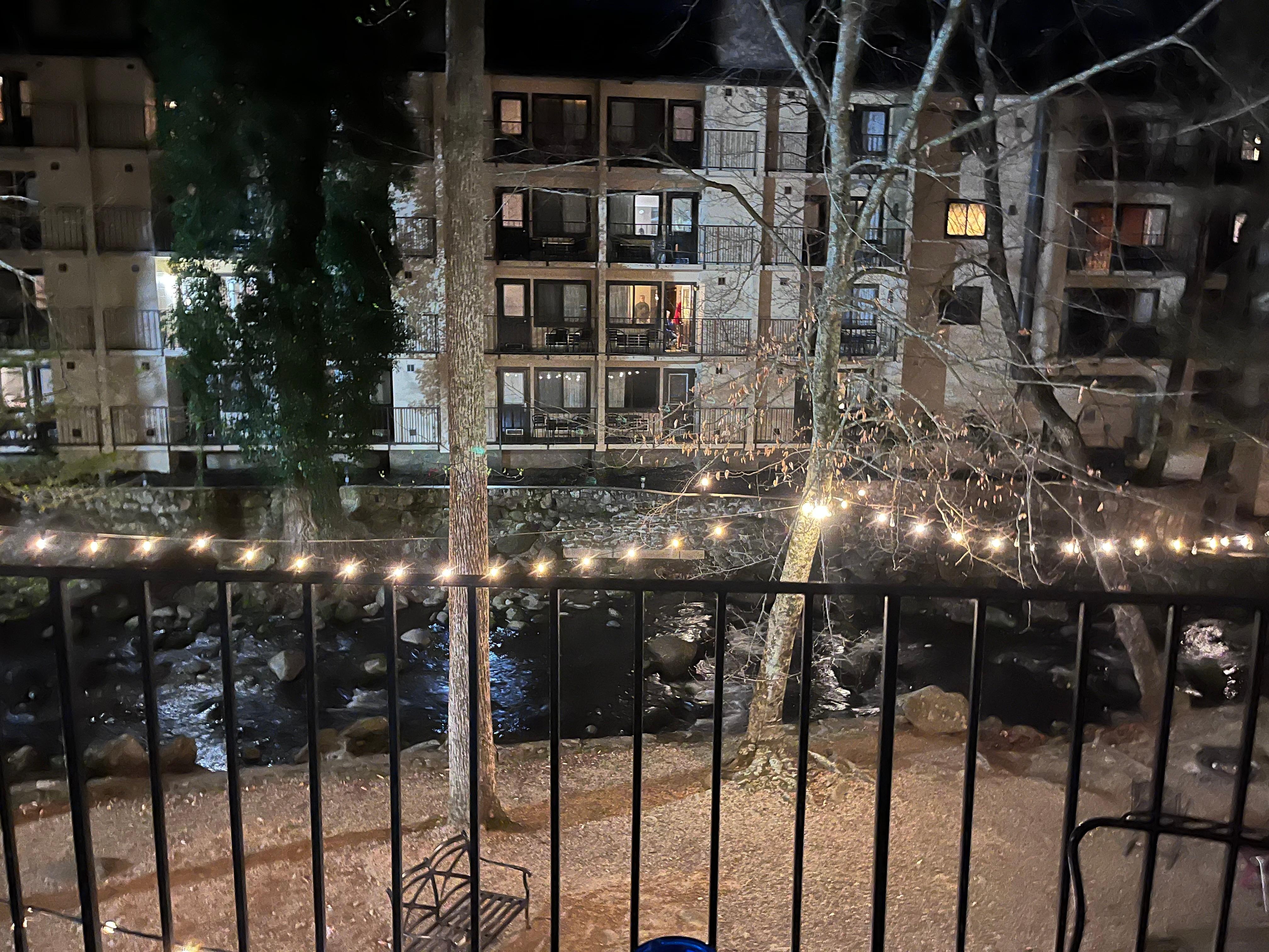 The view at night from our balcony was beautiful and peaceful 