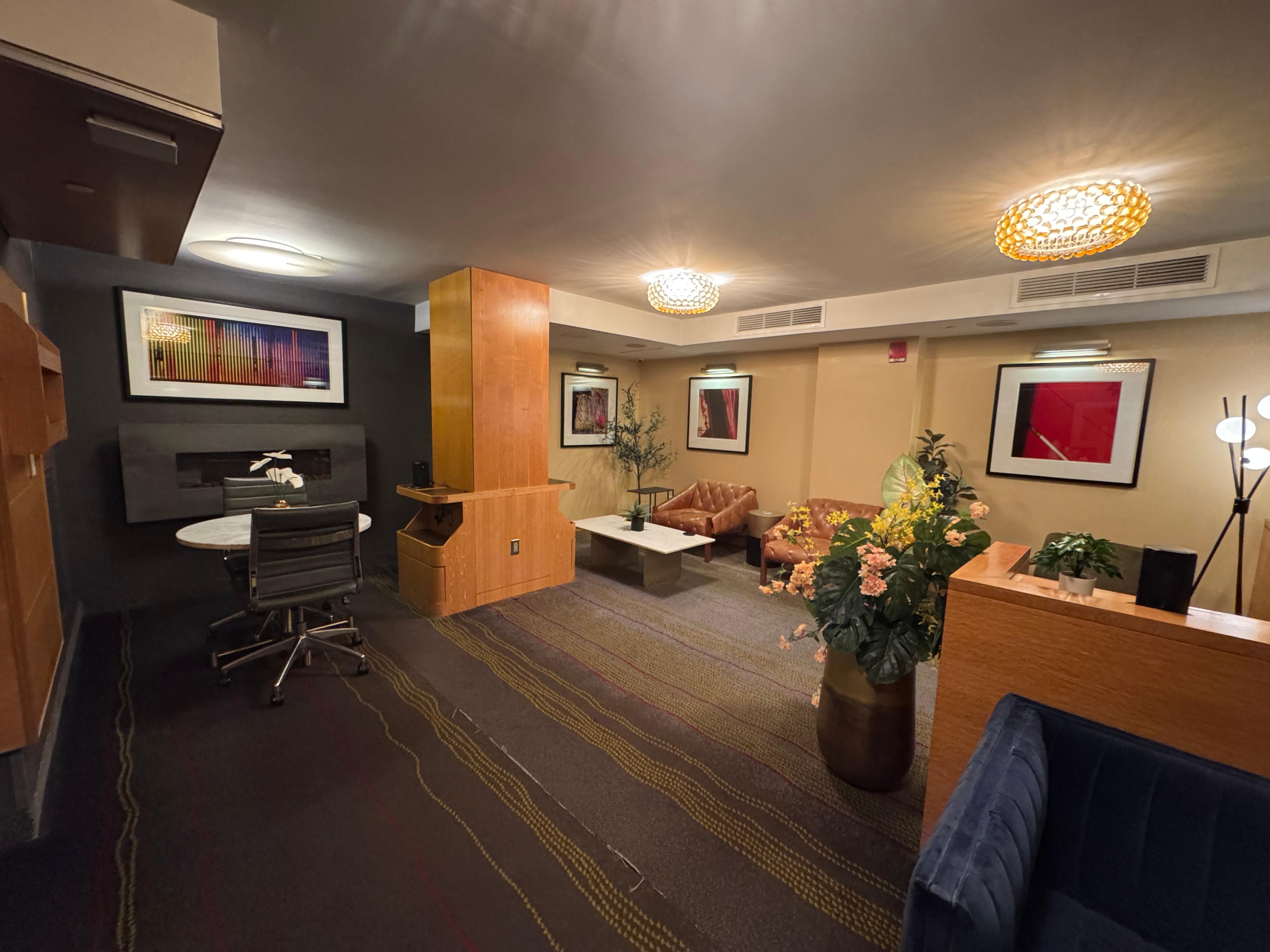 Quiet lounge/work area with coffee and capuccino maker