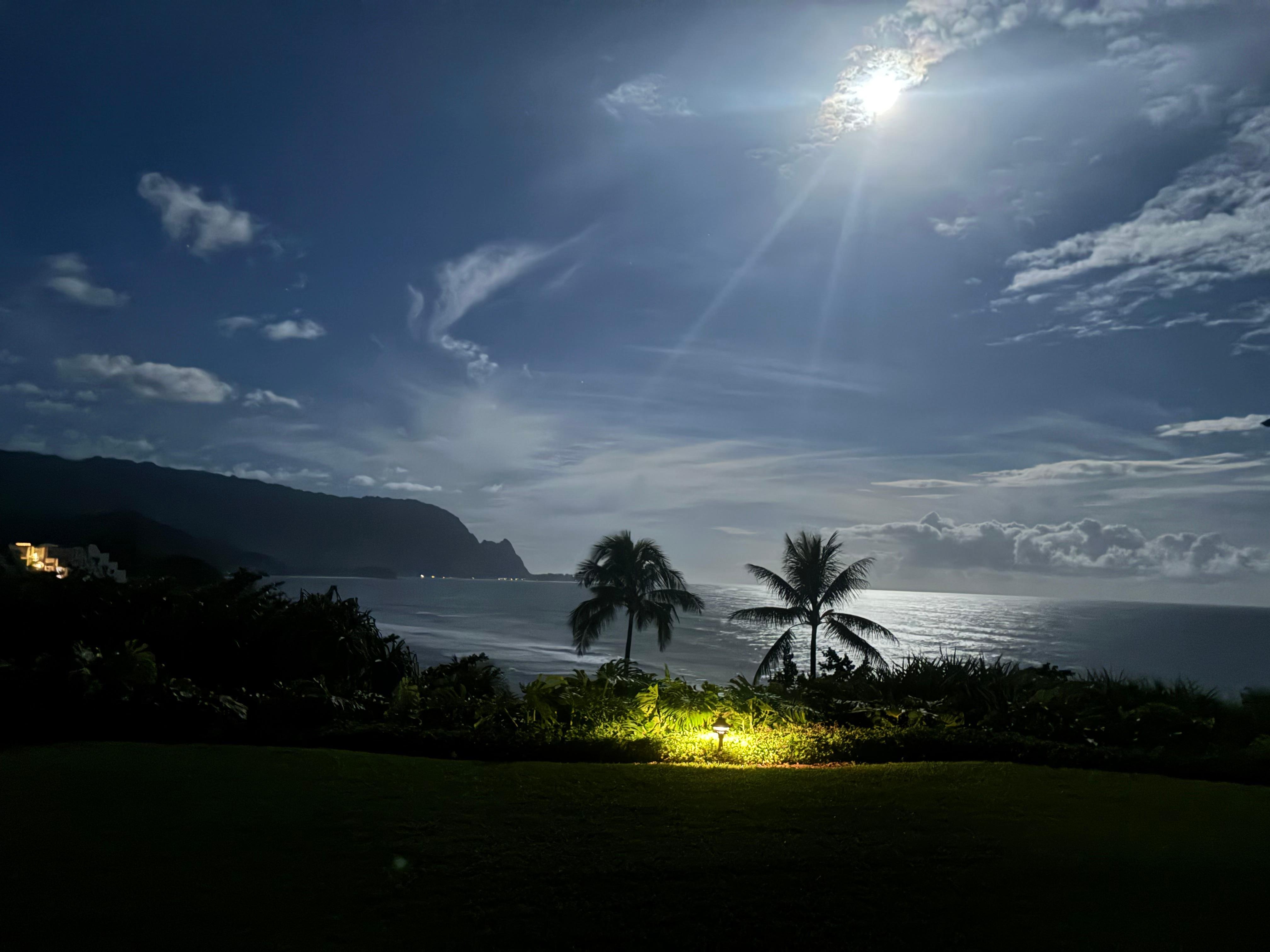 Sunrise with the moon still out from back patio 