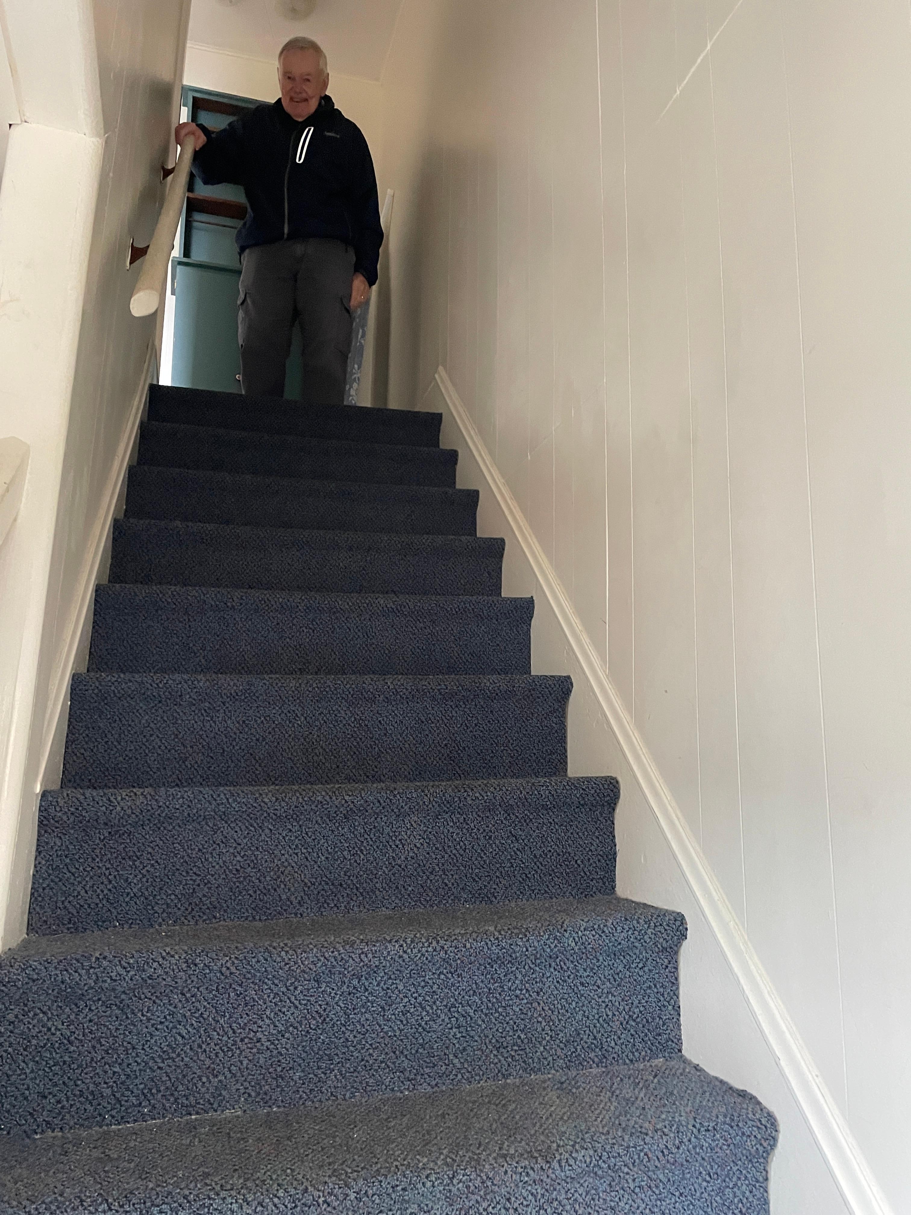 The narrow steep stairs.