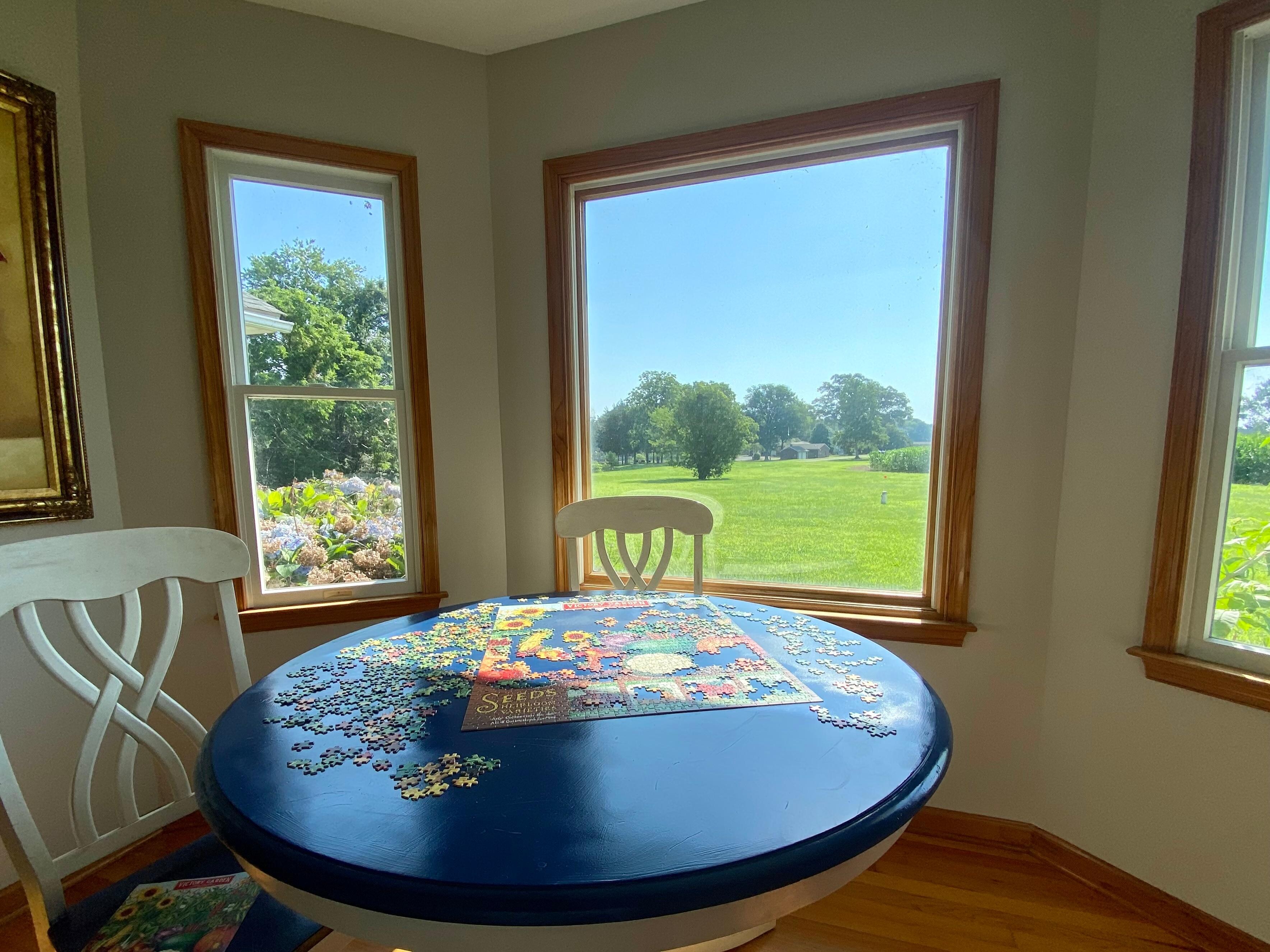 Almost finished the puzzle. Lovely view.