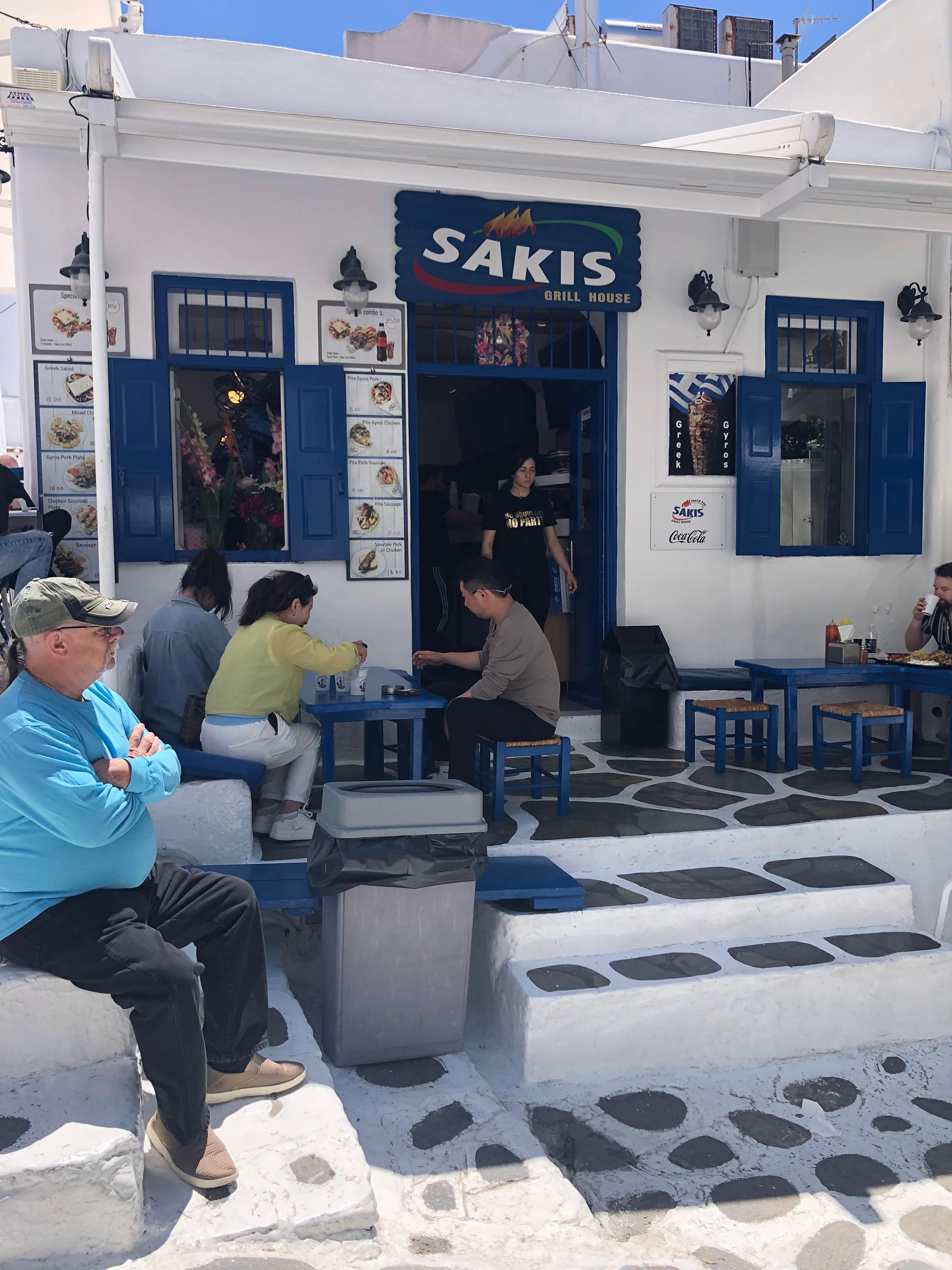 Sakis is the best. This is a 2 minute walk from the apartment. Everything is delicious, but I recommend trying the Skepasti, so god!