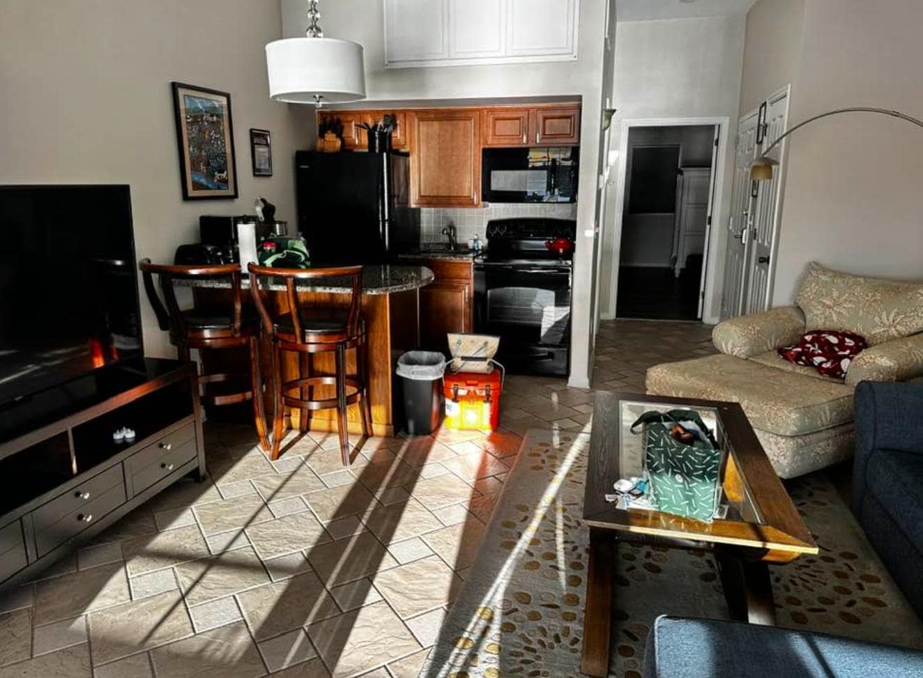 Afternoon sun shining in.  