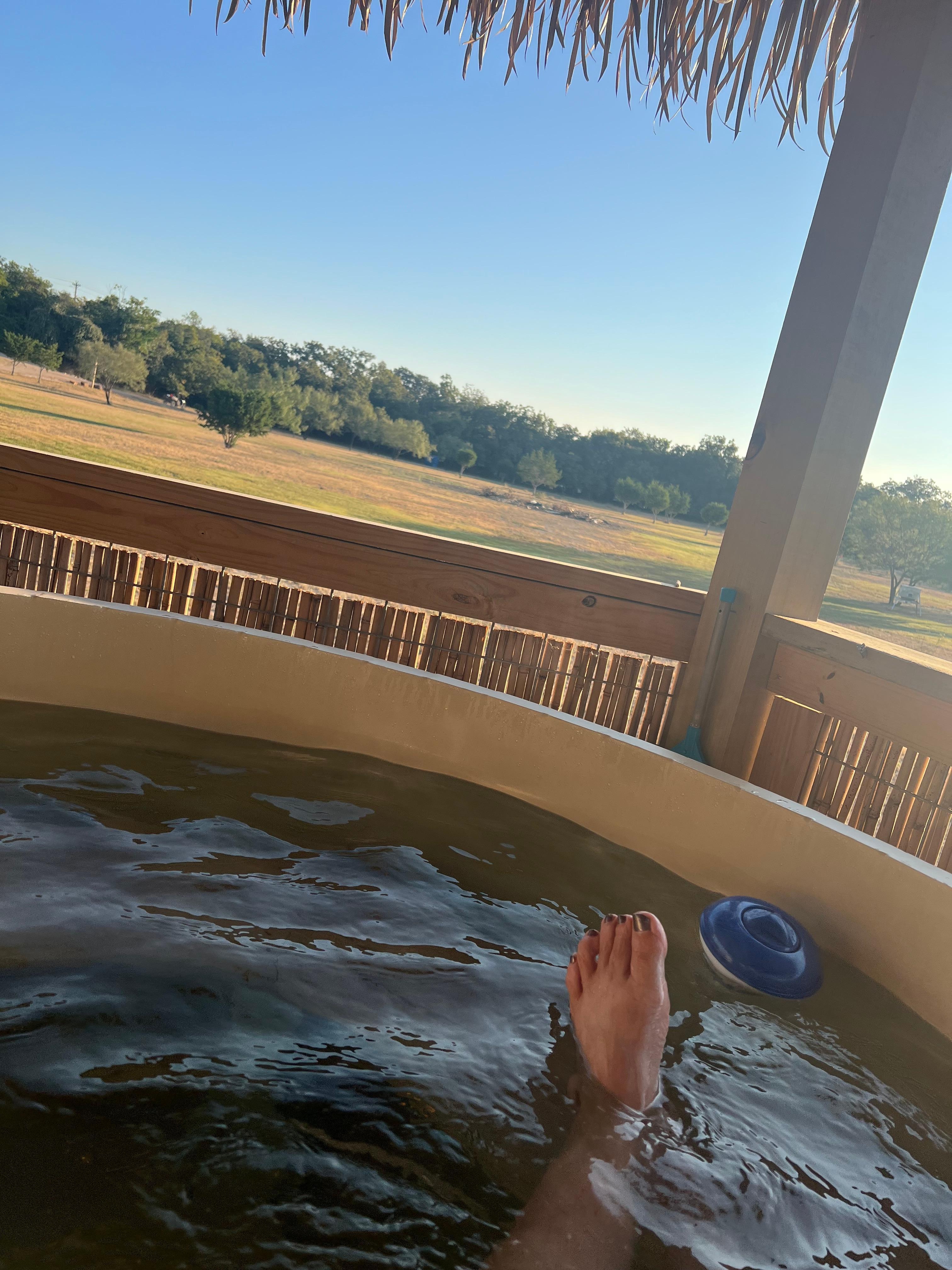 Peaceful view sitting in the hot tub in the morning watching the deer! 