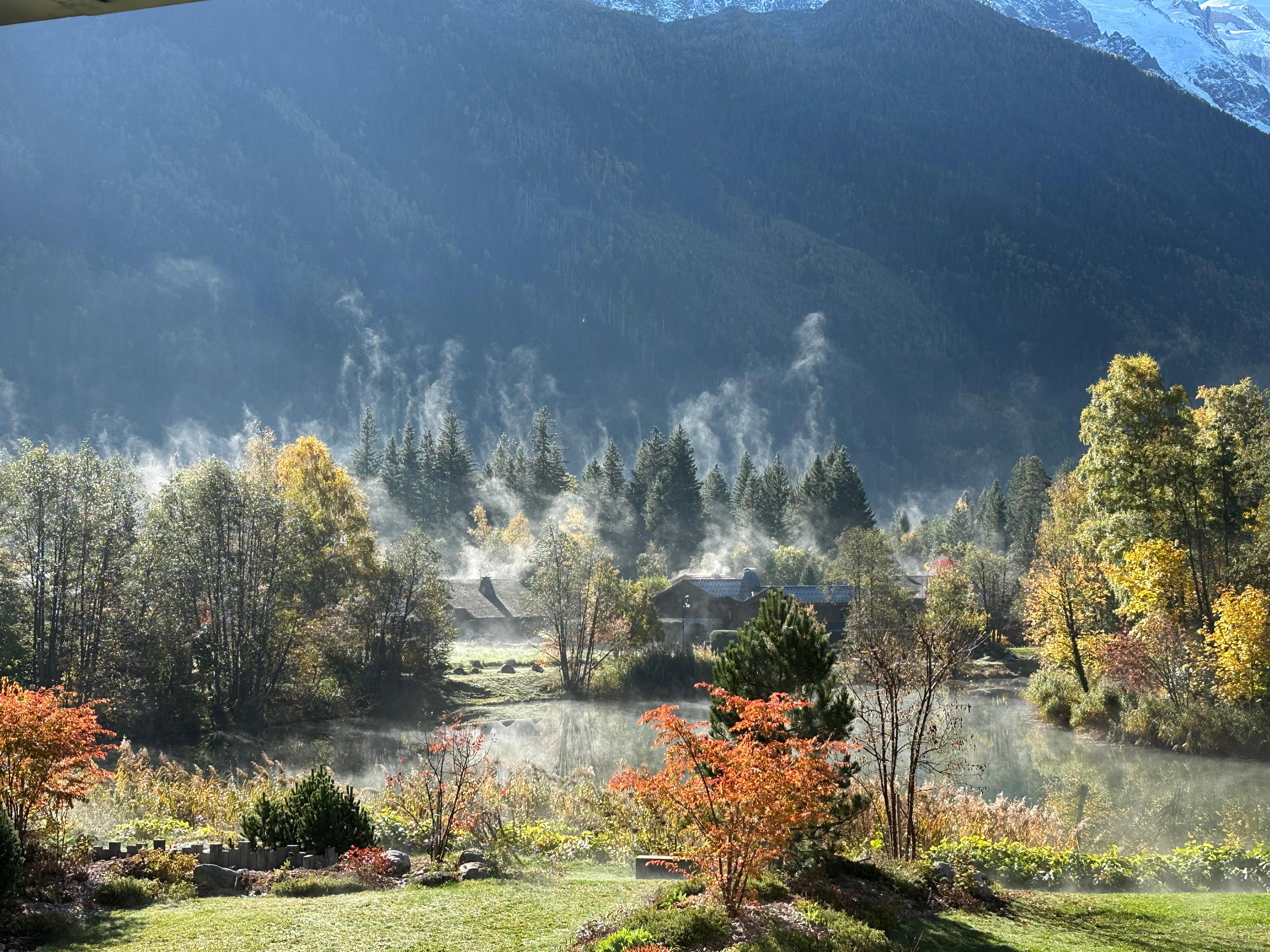 Steam rising as the autumn sun warmed the valley