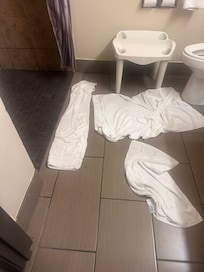 Had to use towels to sop up water was very slippery. When I told staff my wife slipped on floor when getting out of shower they didn’t even ask if she was ok.