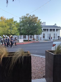 Watching homecoming weekend parade with hotel in background, while sipping wine was a nice bonus.