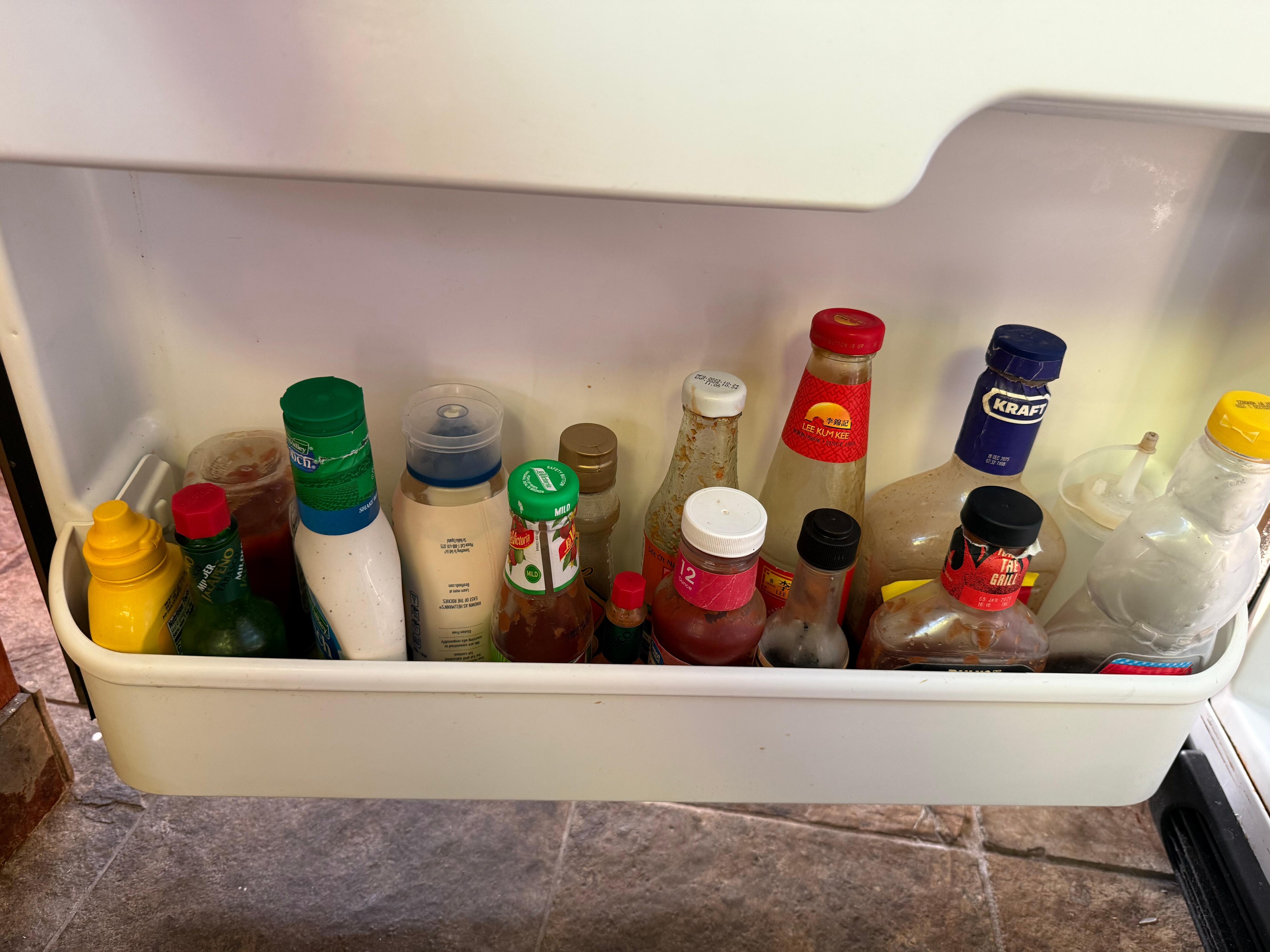 fridge condiments (I left a new ketchup & mustard)