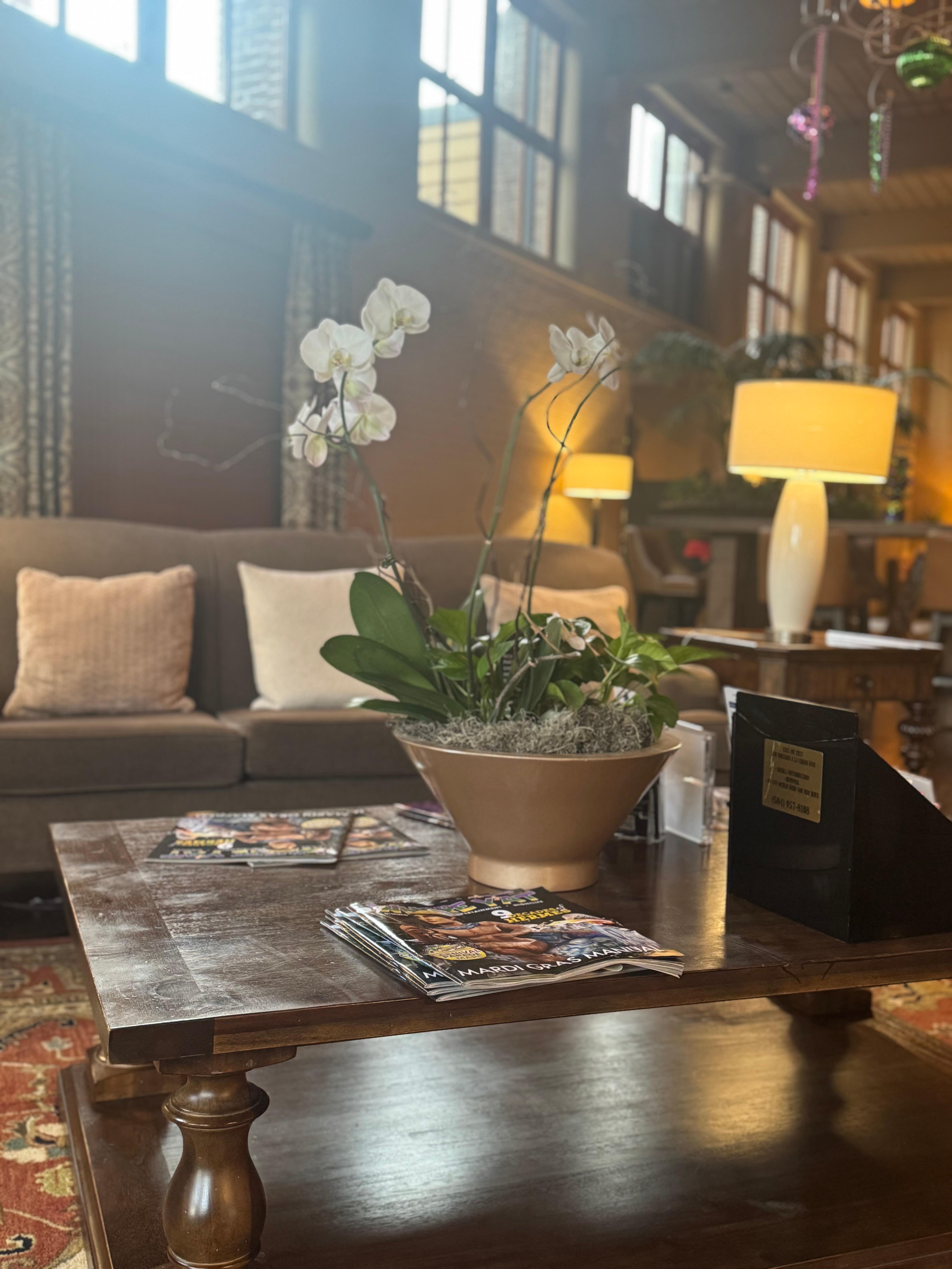 Beautiful lobby area to sit and participate in my Zoom meeting on Sunday Morning.