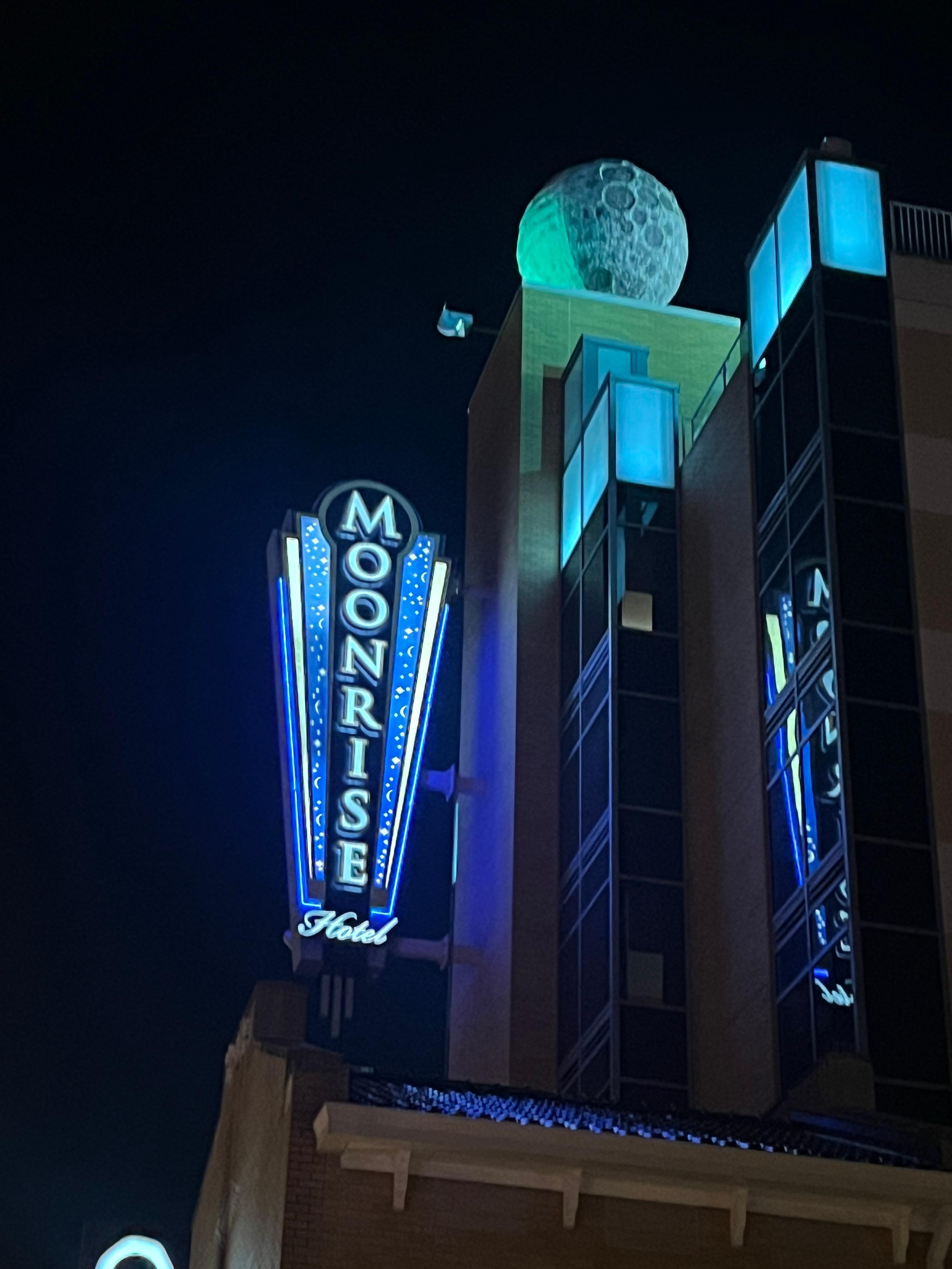 Rotating moon on top and a great rooftop bar!