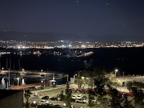 Nighttime view of the harbor