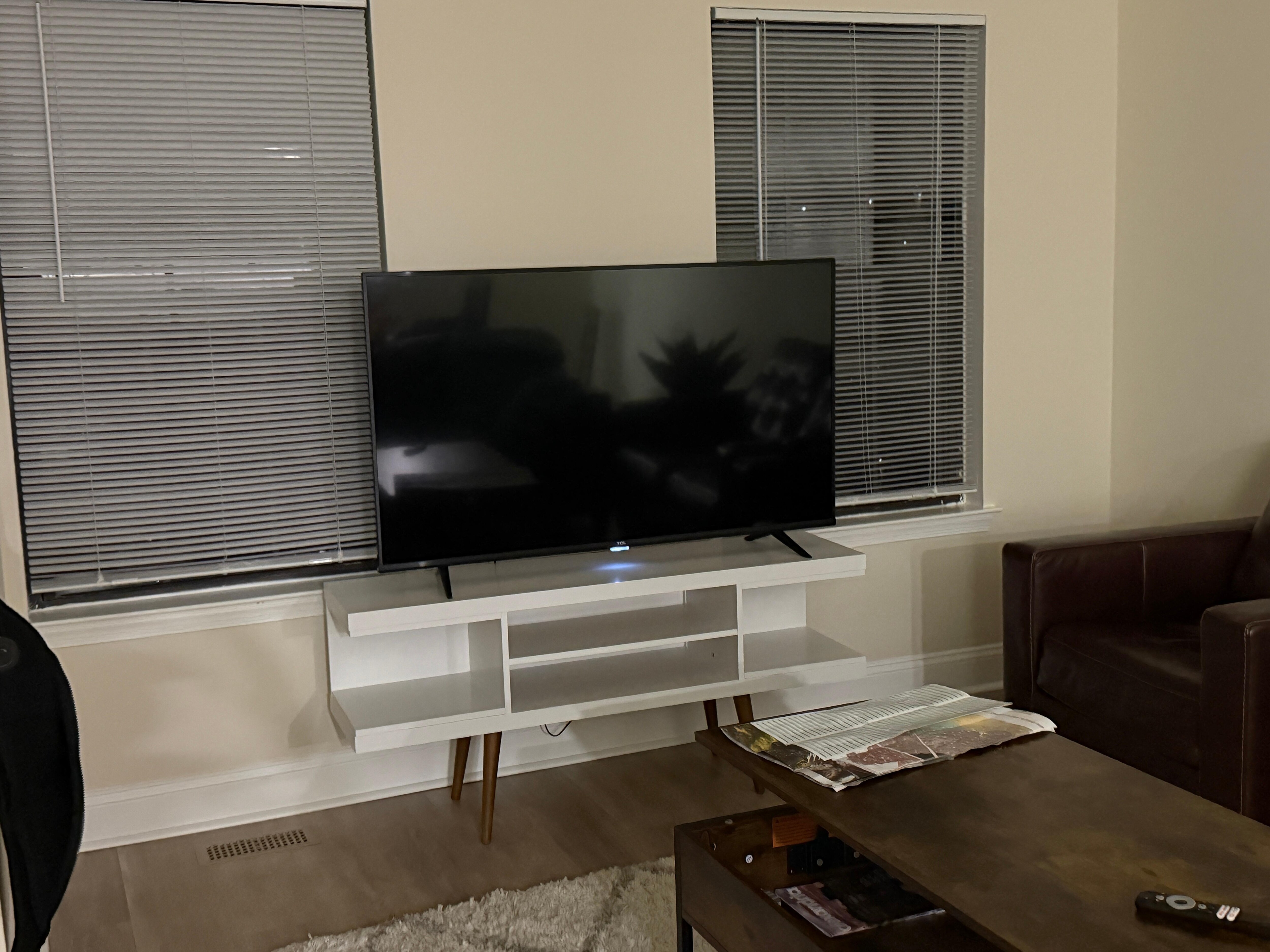 No instructions for TV's. One small coffee table in living area