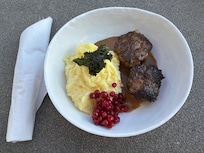 Home-cooked dinner: moose with mashed potatoes