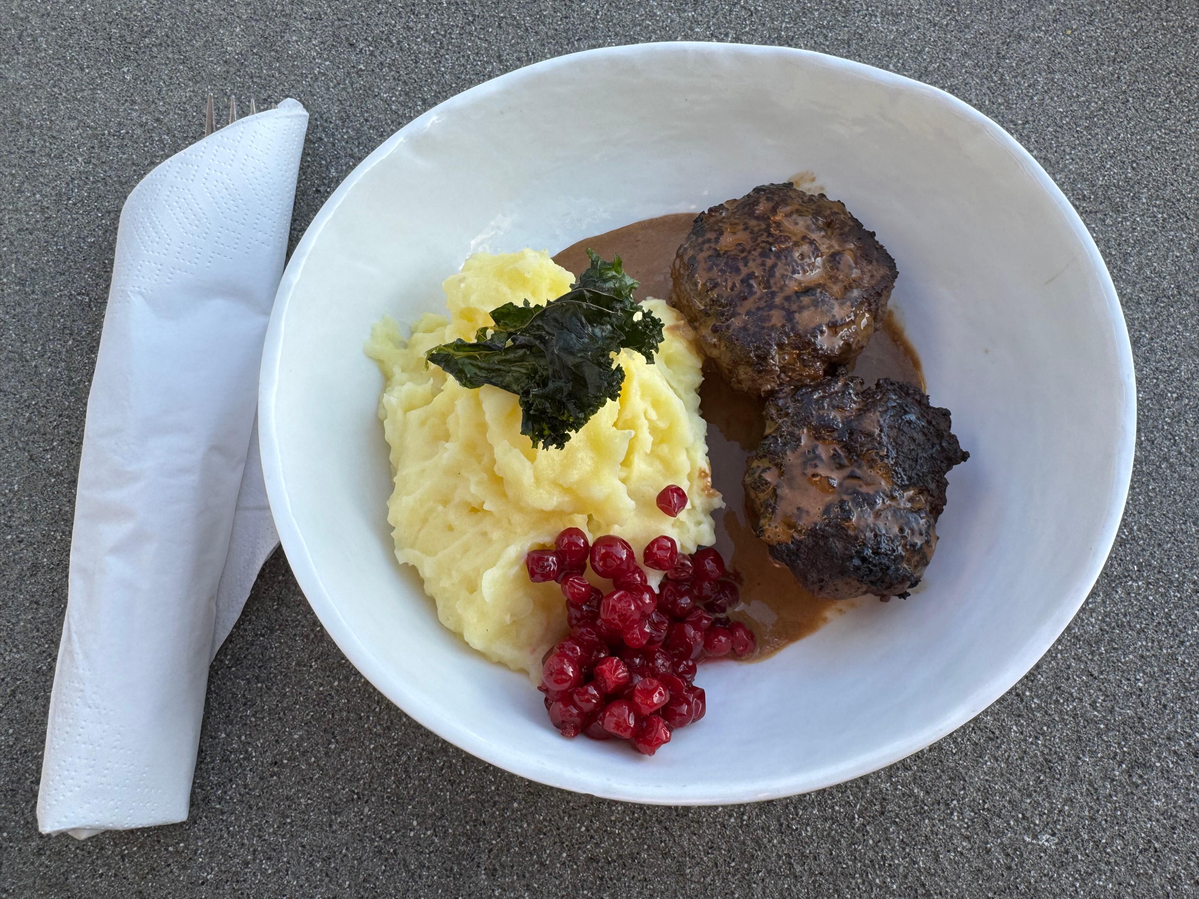 Home-cooked dinner: moose with mashed potatoes 