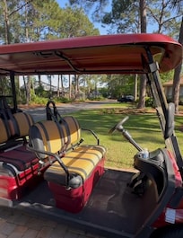 Golf cart so old the seats don't even match the photos.