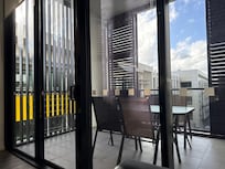 Large balcony overlooking pool area