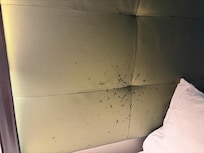 Old / dated headboard for bed.