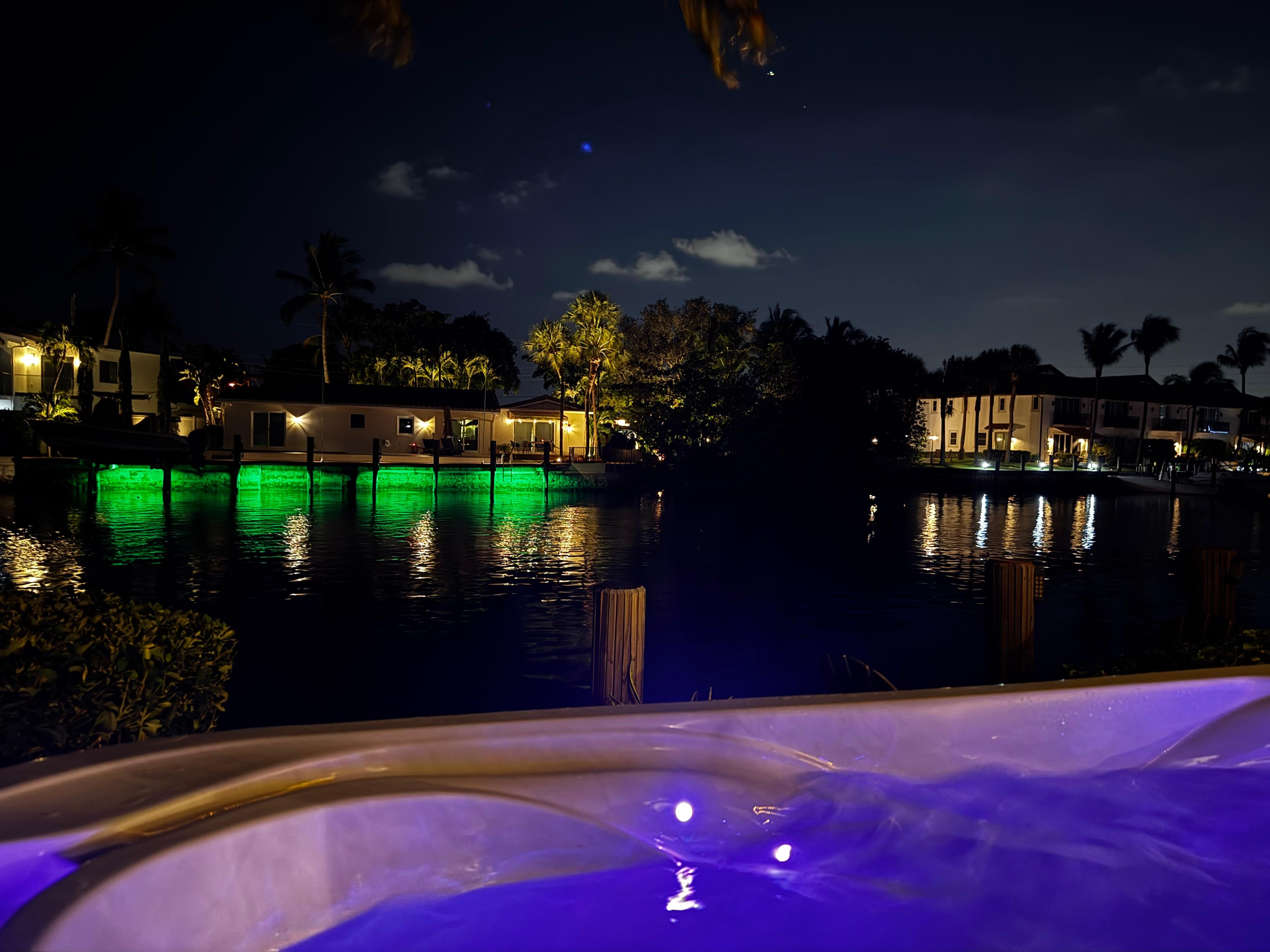 Night view of canal from hot tub