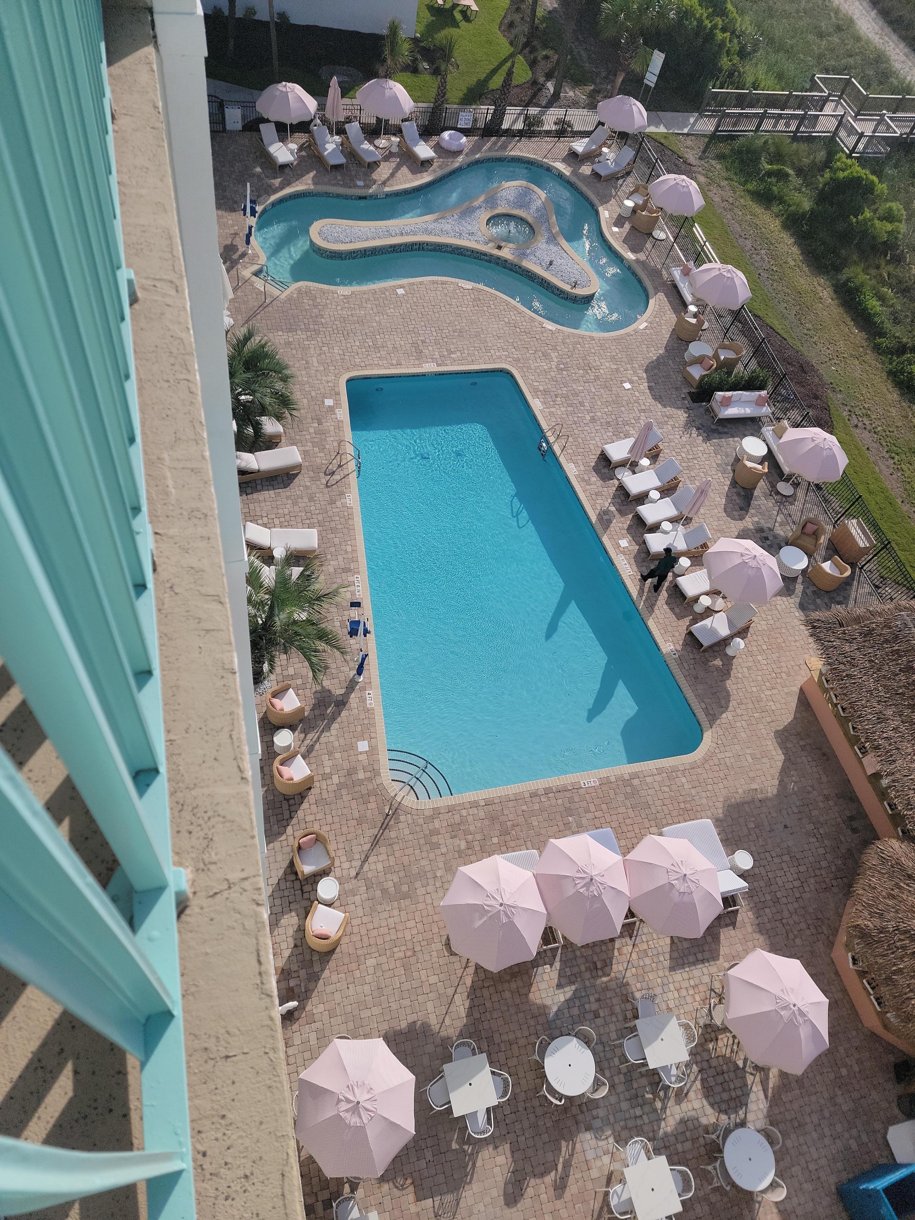 Morning view of the very clean and inviting pool and lazy river!